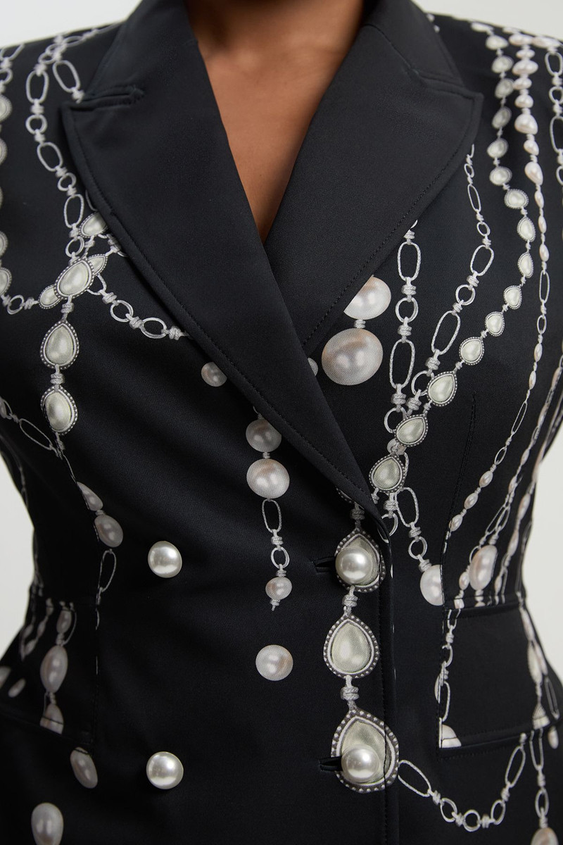 Archive Collection - Plus Size Pearl Chain Print Satin Double Breasted Tailored Blazer 3