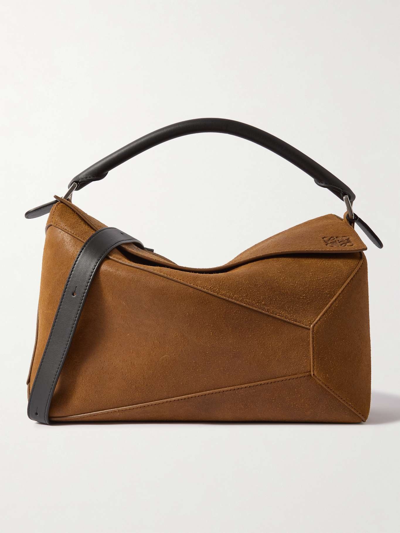 Puzzle Edge large leather-trimmed suede shoulder bag - 1