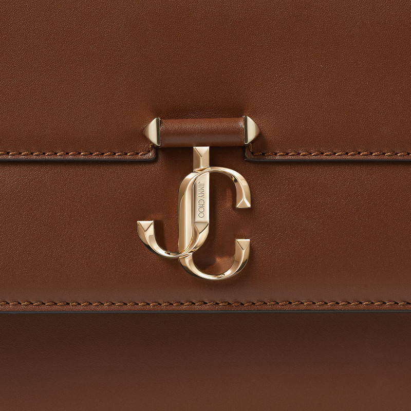 Varenne Quad
Dark Tan Fine Shiny Calf Leather Shoulder Bag with Light Gold JC Bar 6