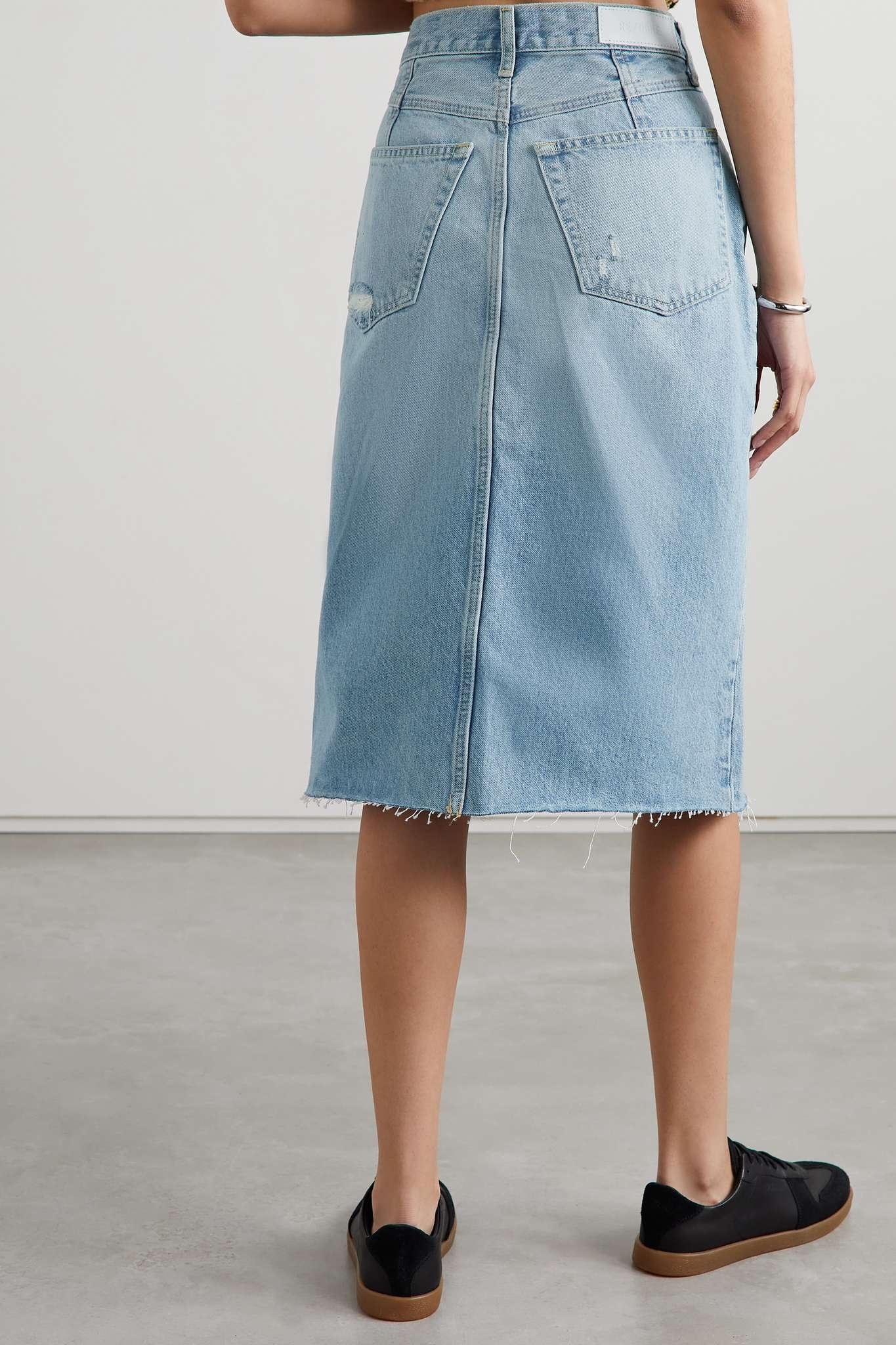 Distressed organic denim midi skirt - 3