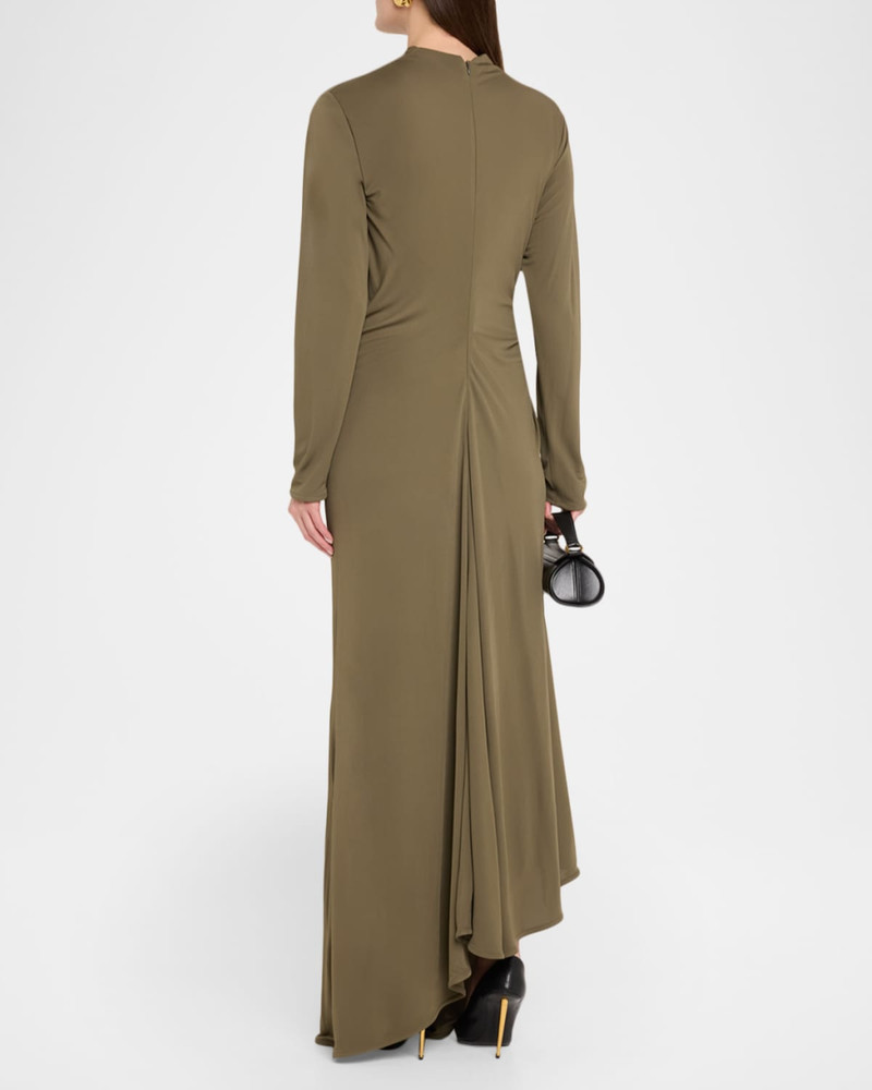 Long-Sleeve Draped Matte Crepe Maxi Dress 3