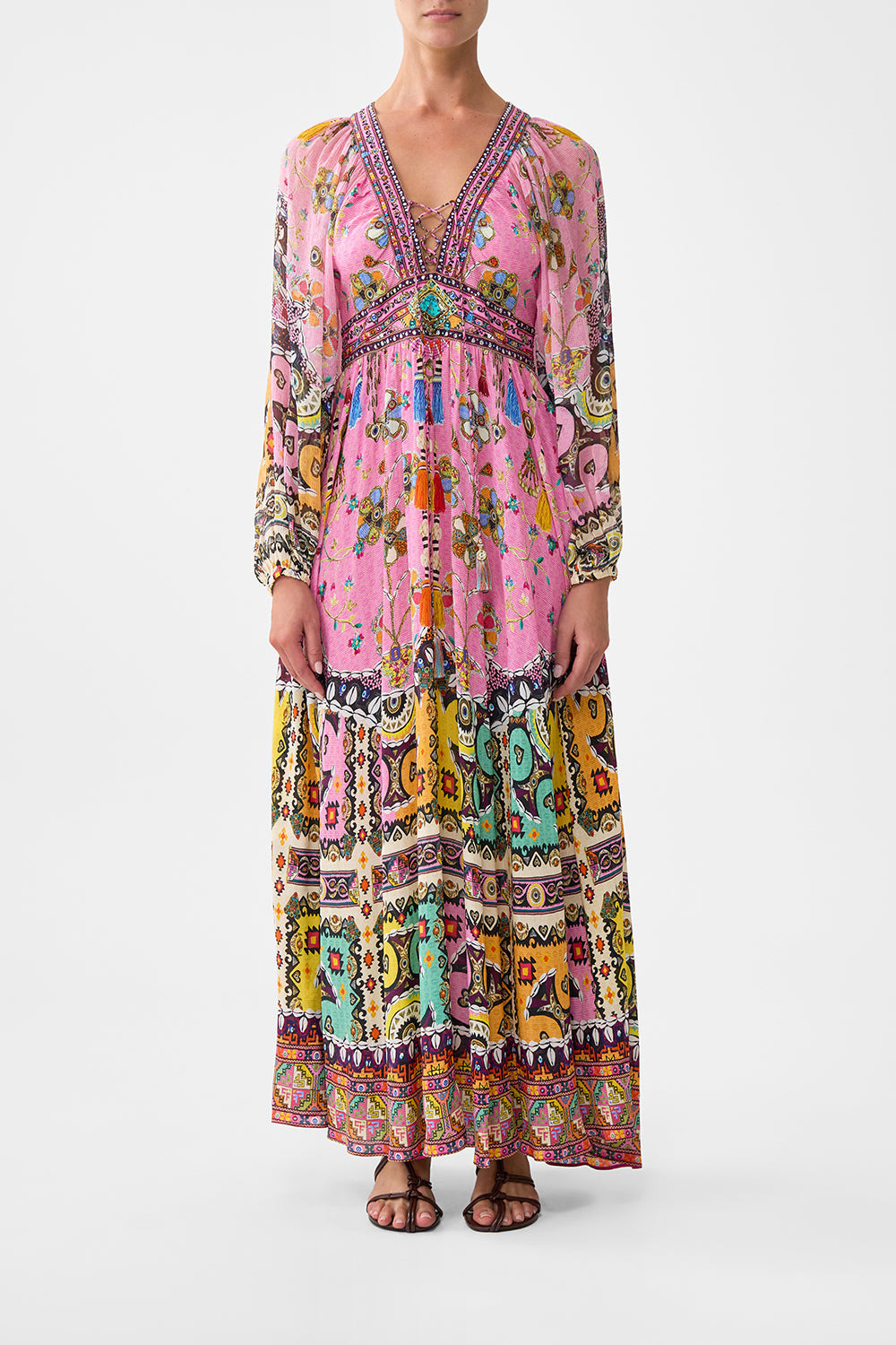 LACE UP FRONT LONG DRESS - 2