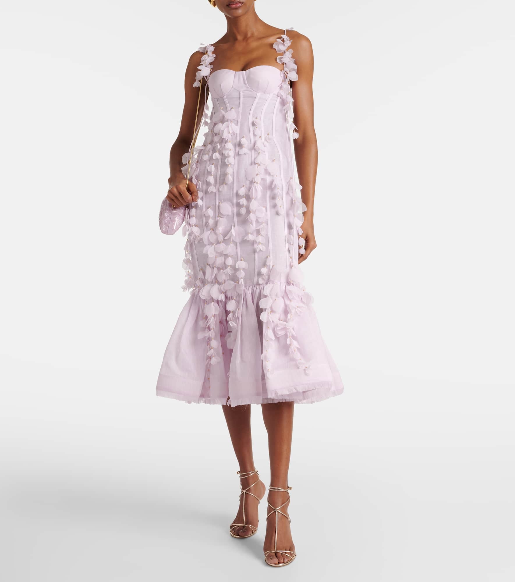 Floral-appliqué linen and silk bustier gown - 2