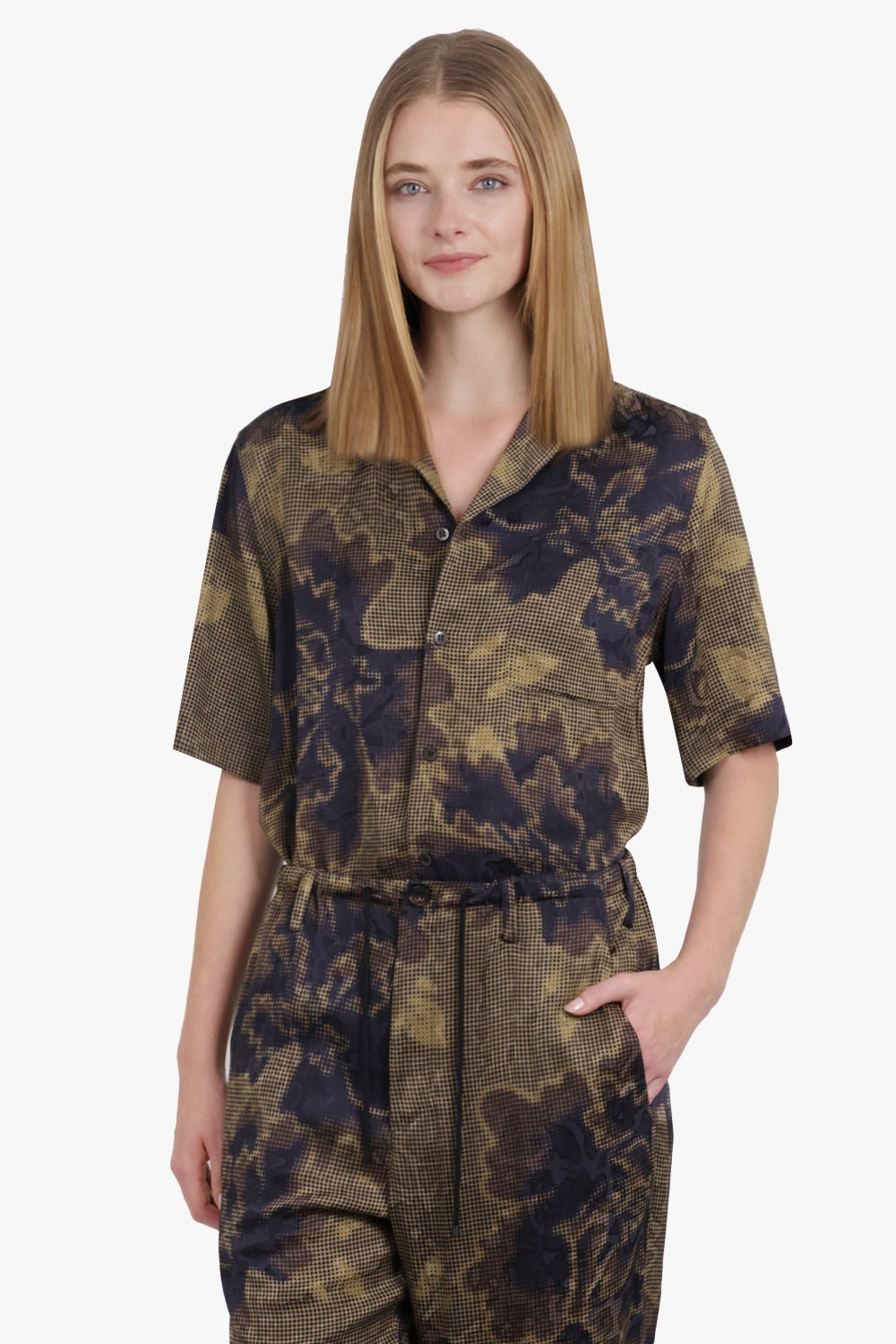 RELAXED FLORAL PRINT S/S SHIRT | BROWN - 7