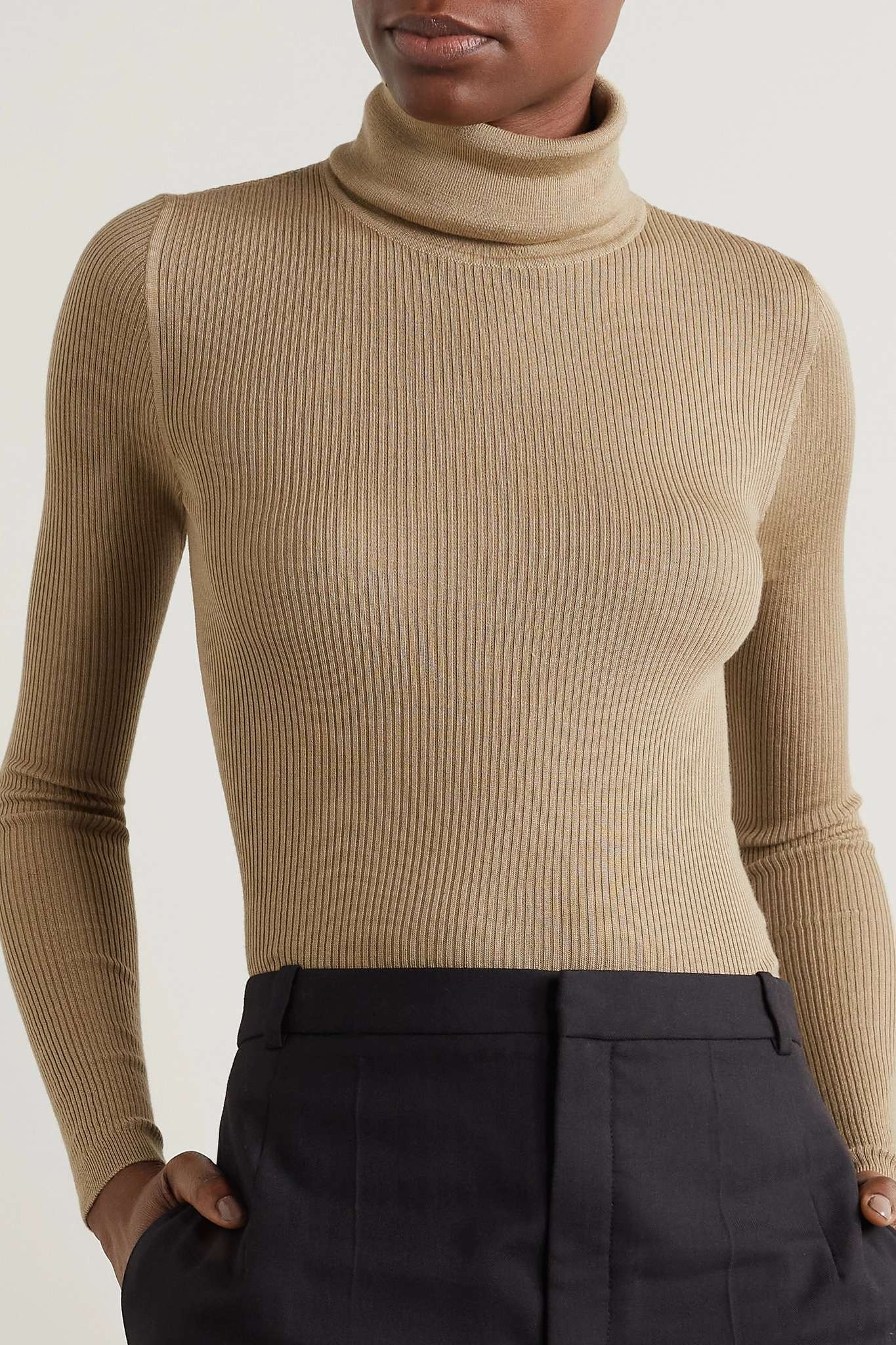 Ribbed wool, cashmere and silk-blend turtleneck sweater - 3