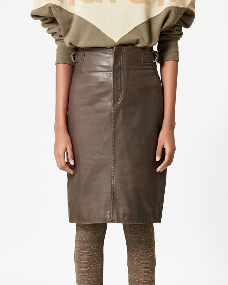 BERTILLE LEATHER MIDI SKIRT - 4