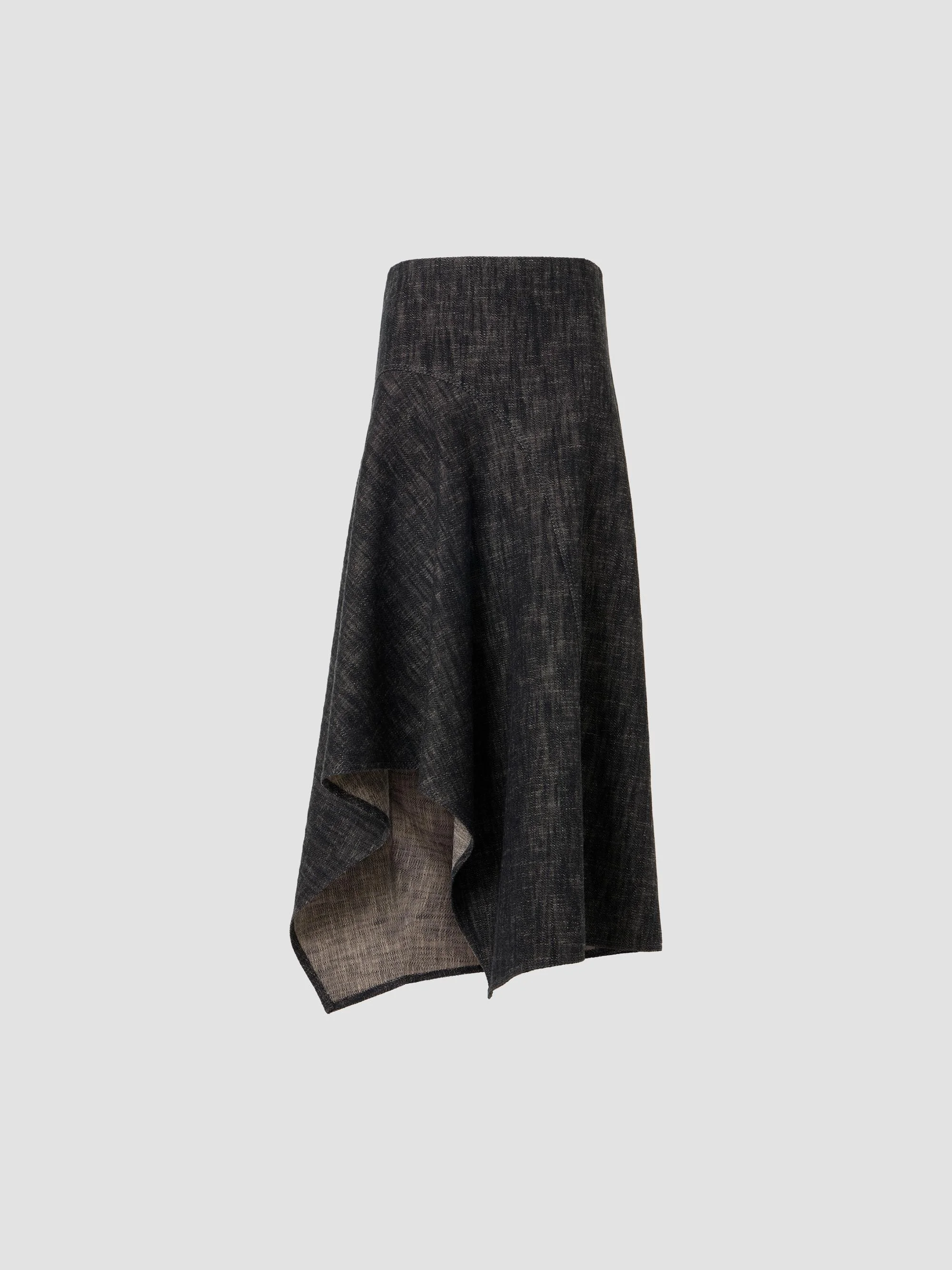 Women's Washed Denim Asymmetric Midi Skirt - Black Denim - 1