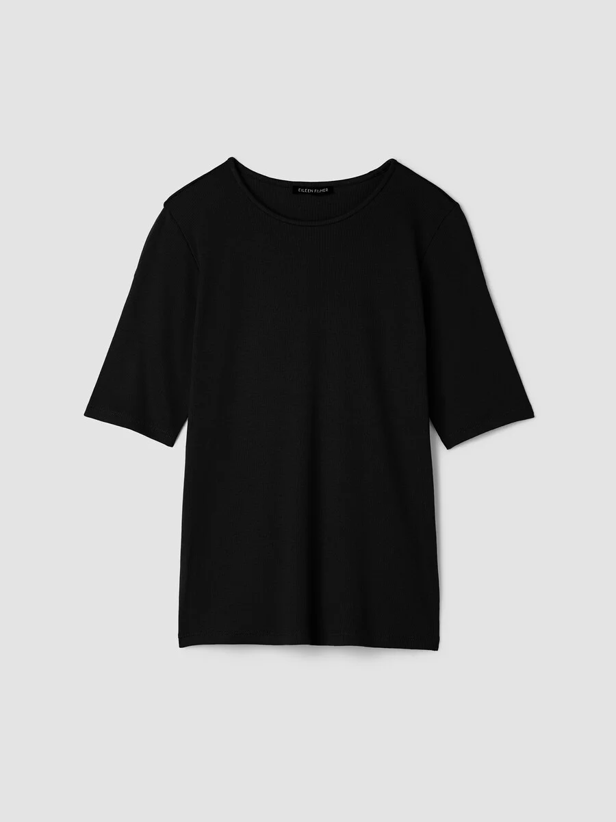 Organic Cotton Stretch Rib Crew Neck Tee - 1