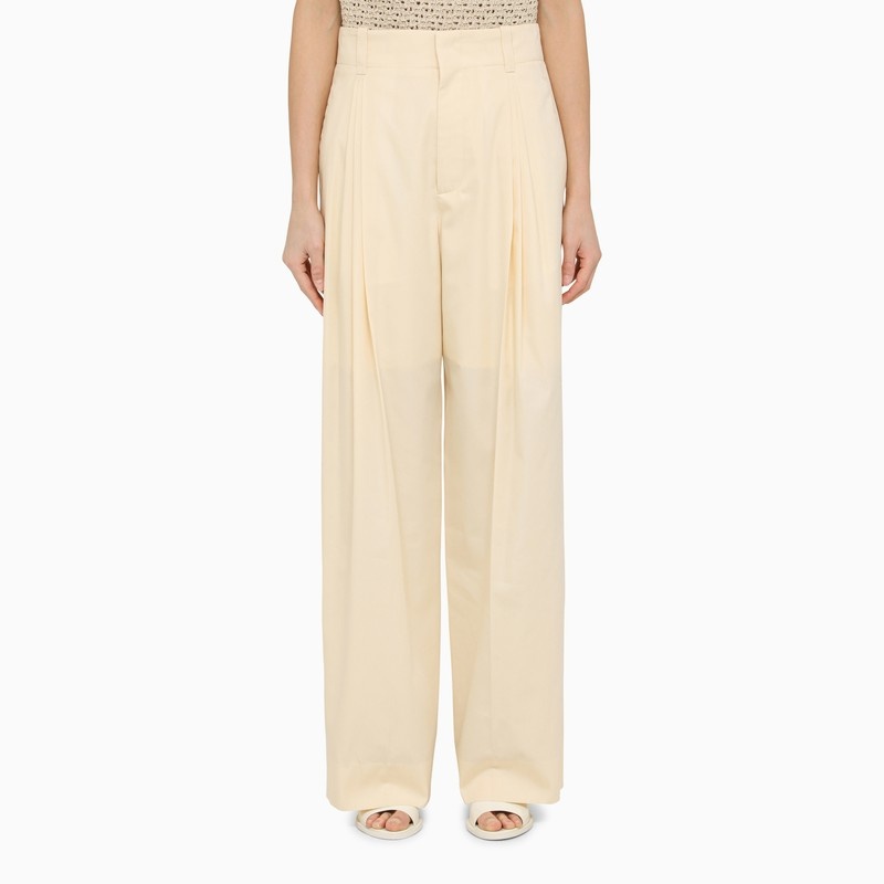 Beige cotton and silk wide trousers - 1