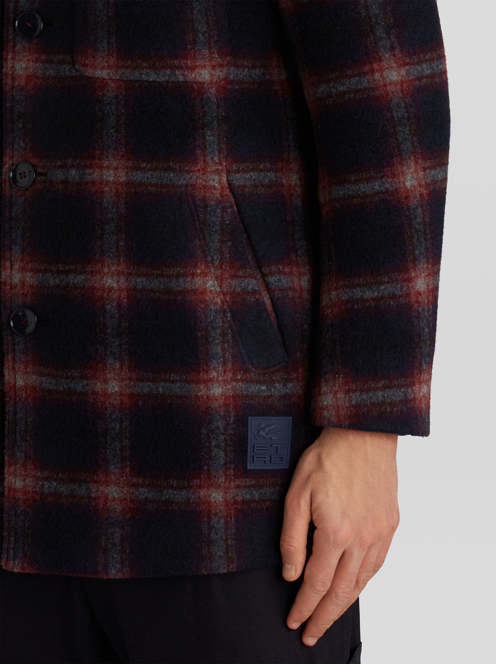 CHECK WOOLLEN PEA COAT - 2
