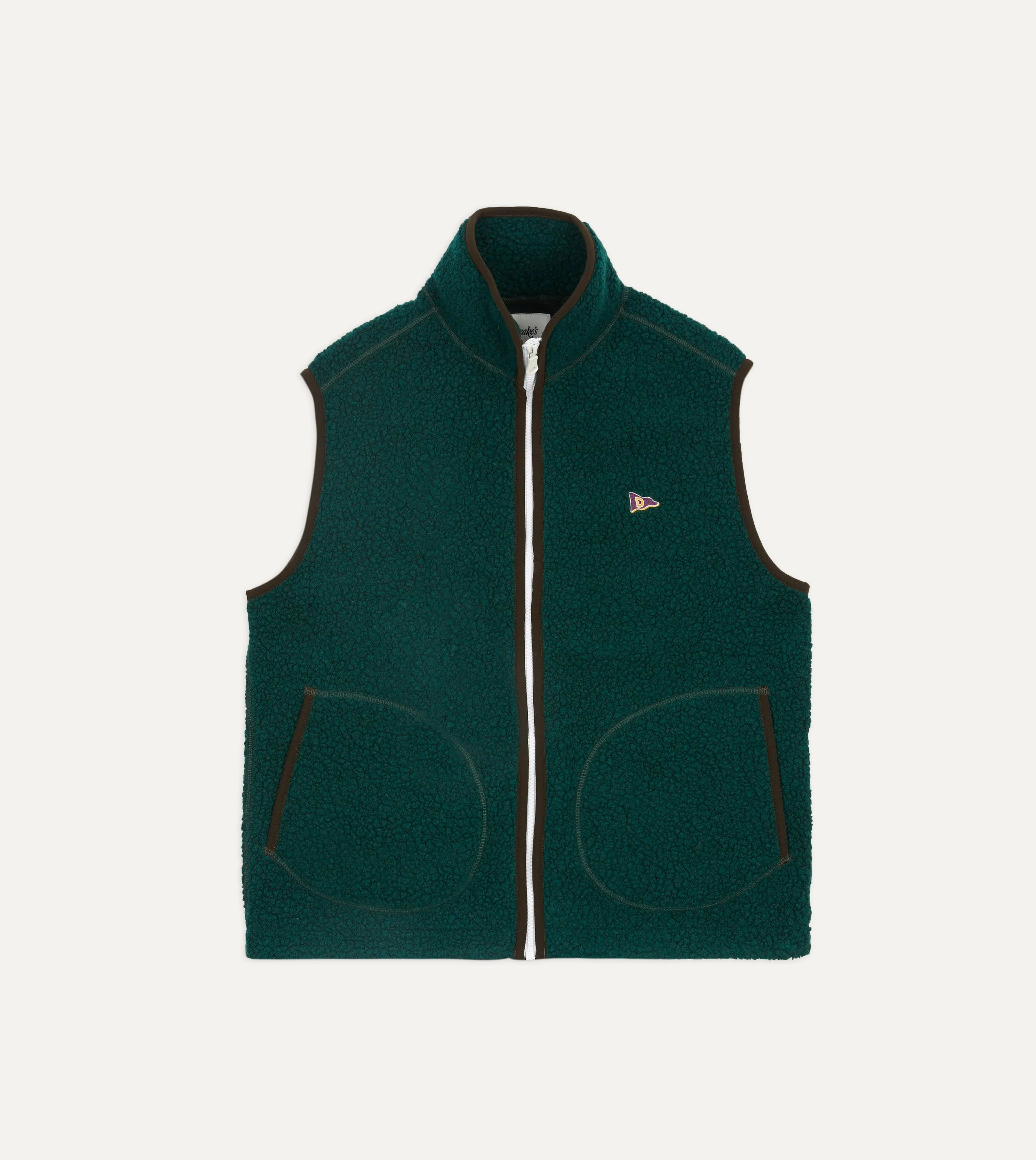 Dark Green Boucle Wool Zip Fleece Vest - 1