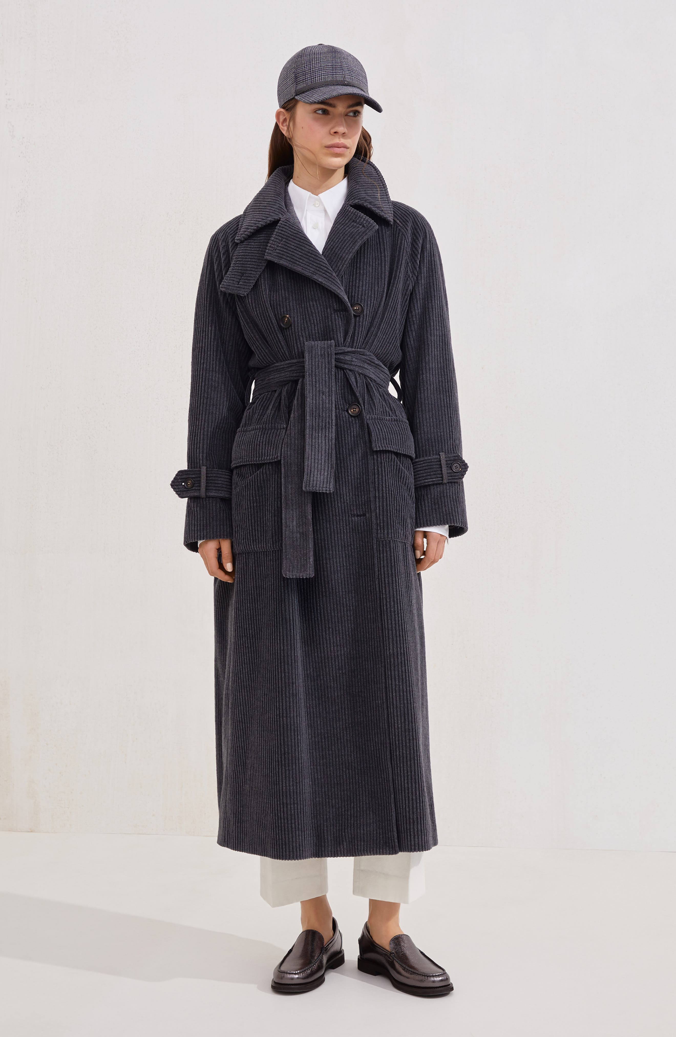 Brunello Cucinelli Wide rib corduroy trench in Lignite Grey at Nordstrom - 2