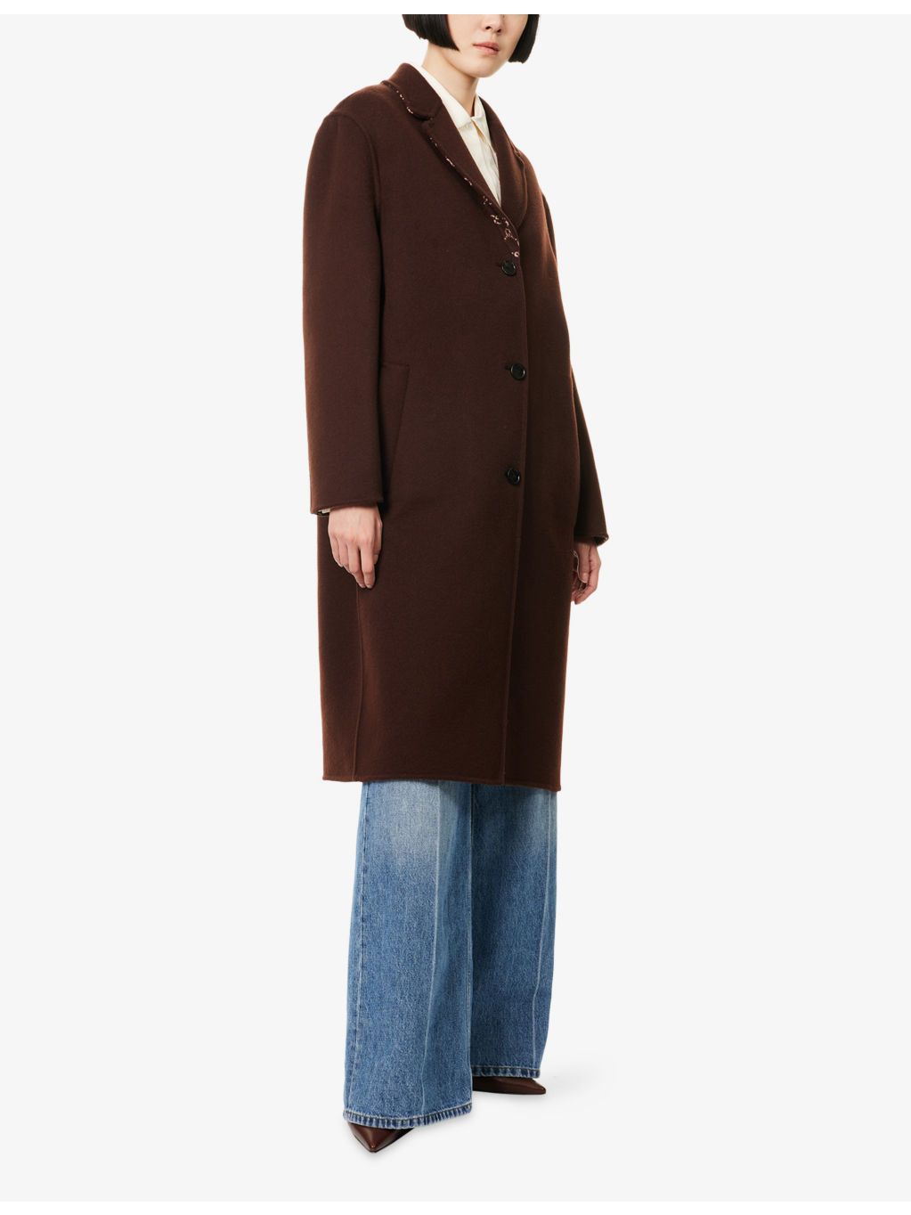 Monogram-Pattern Notch-Lapel Wool Coat - 3