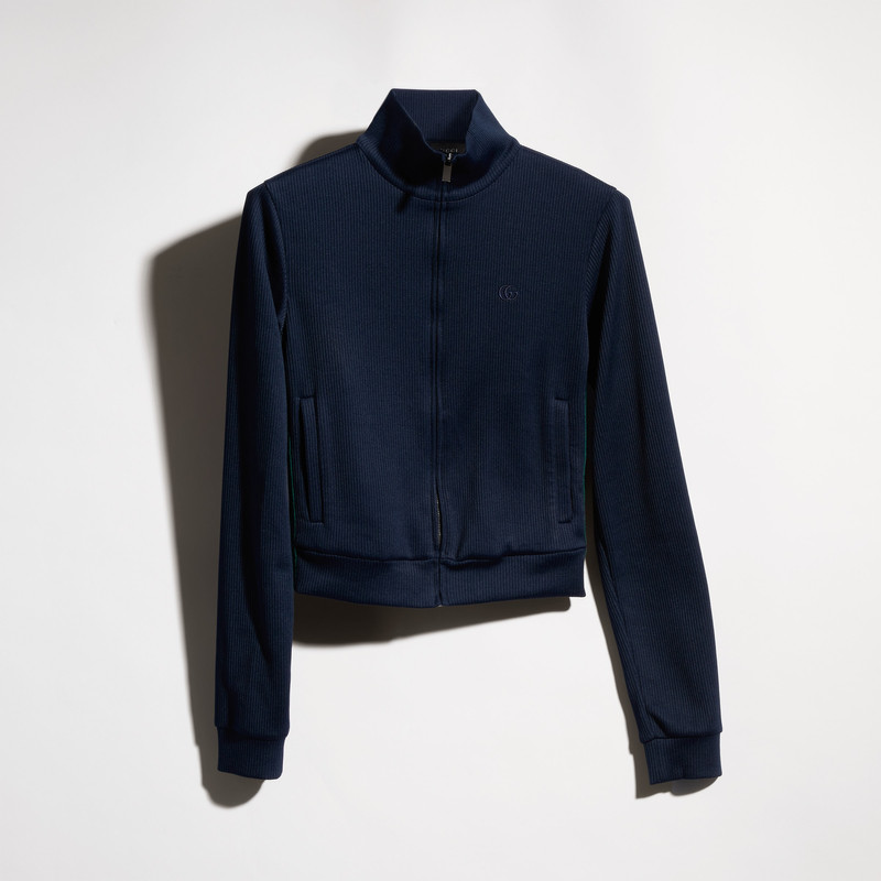 Rib cotton jersey zip sweatshirt with Web - 1