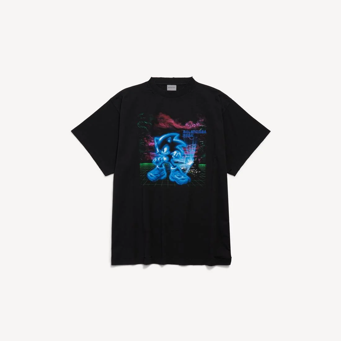 Men's Balenciaga | Sega Sonic The Hedgehog Oversized T-shirt in Black - 1