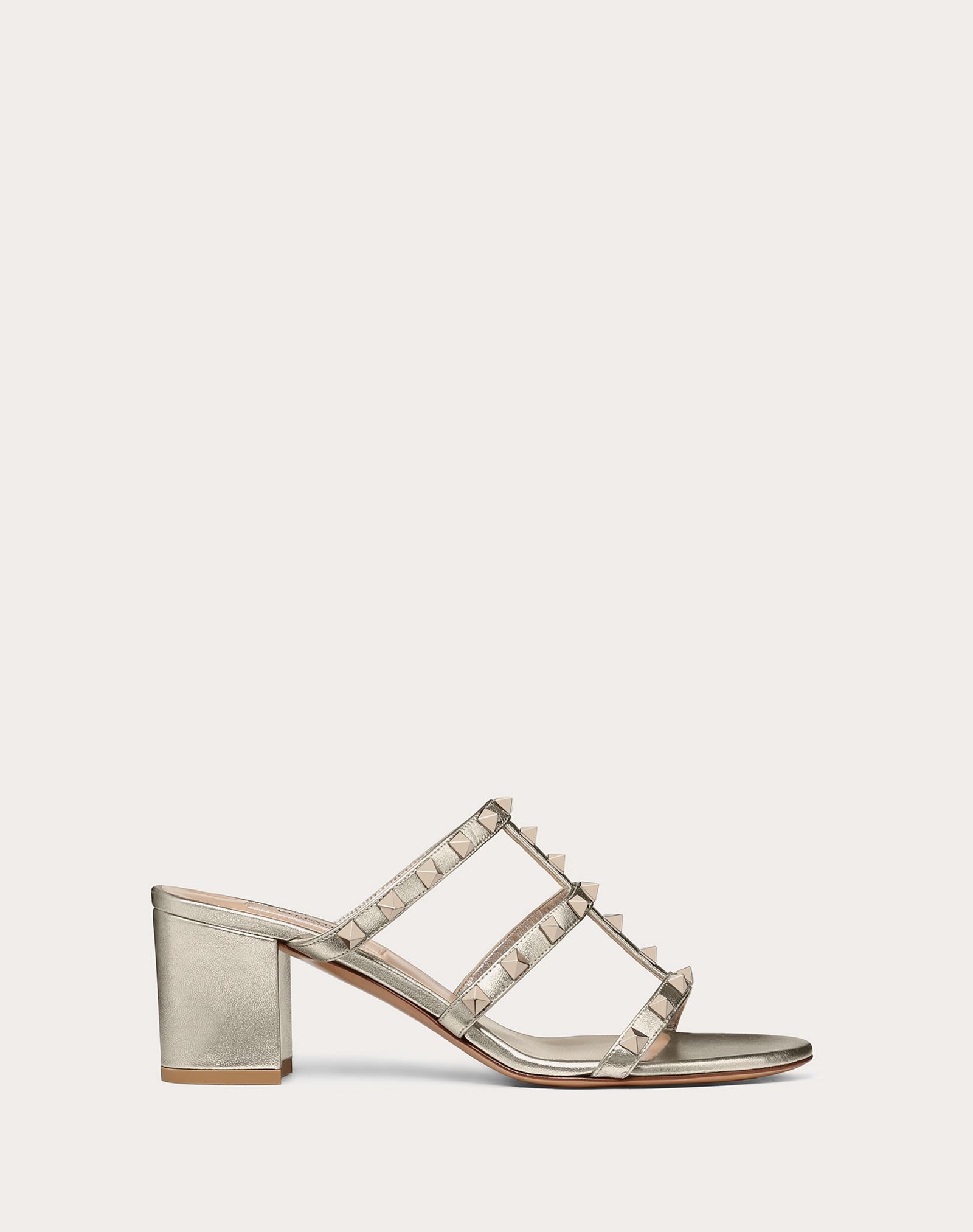 Rockstud Metallic Calfskin Leather Slide Sandal 60 mm - 1