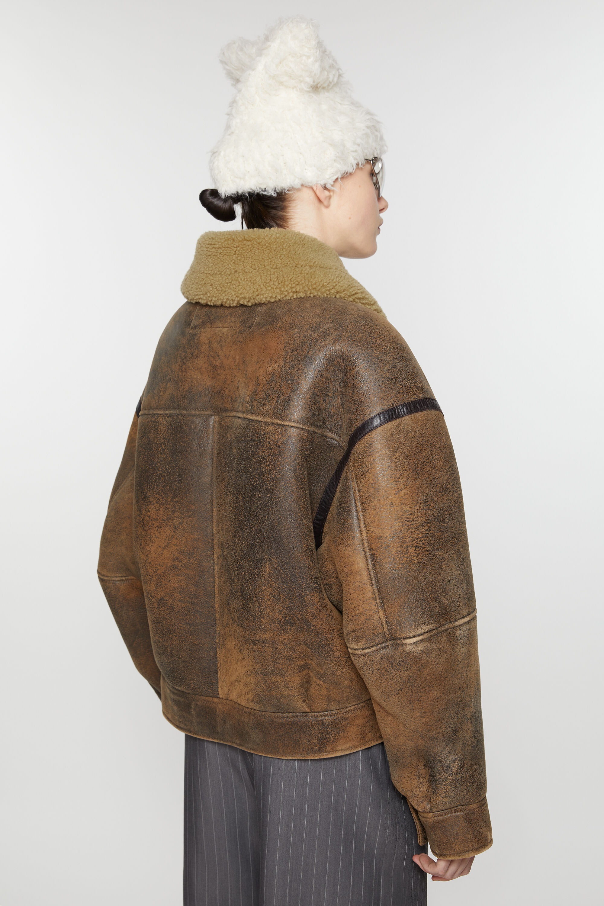 Leather shearling jacket - Brown - 4