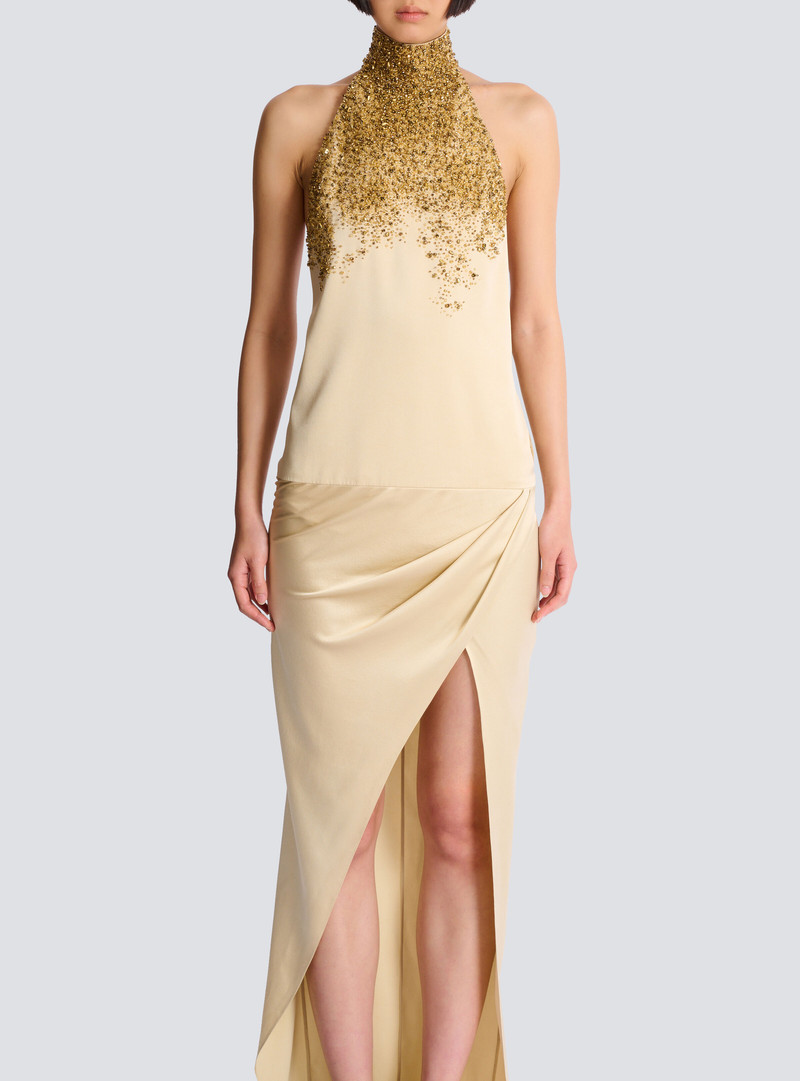 Silk halterneck dress with Sand Effect embroidery 5