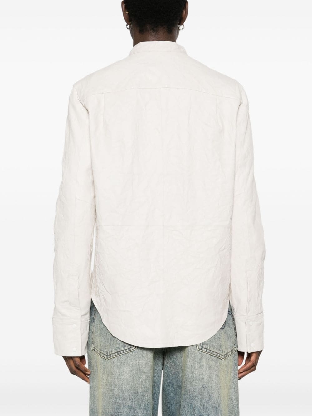 crinkled leather overshirt - 4
