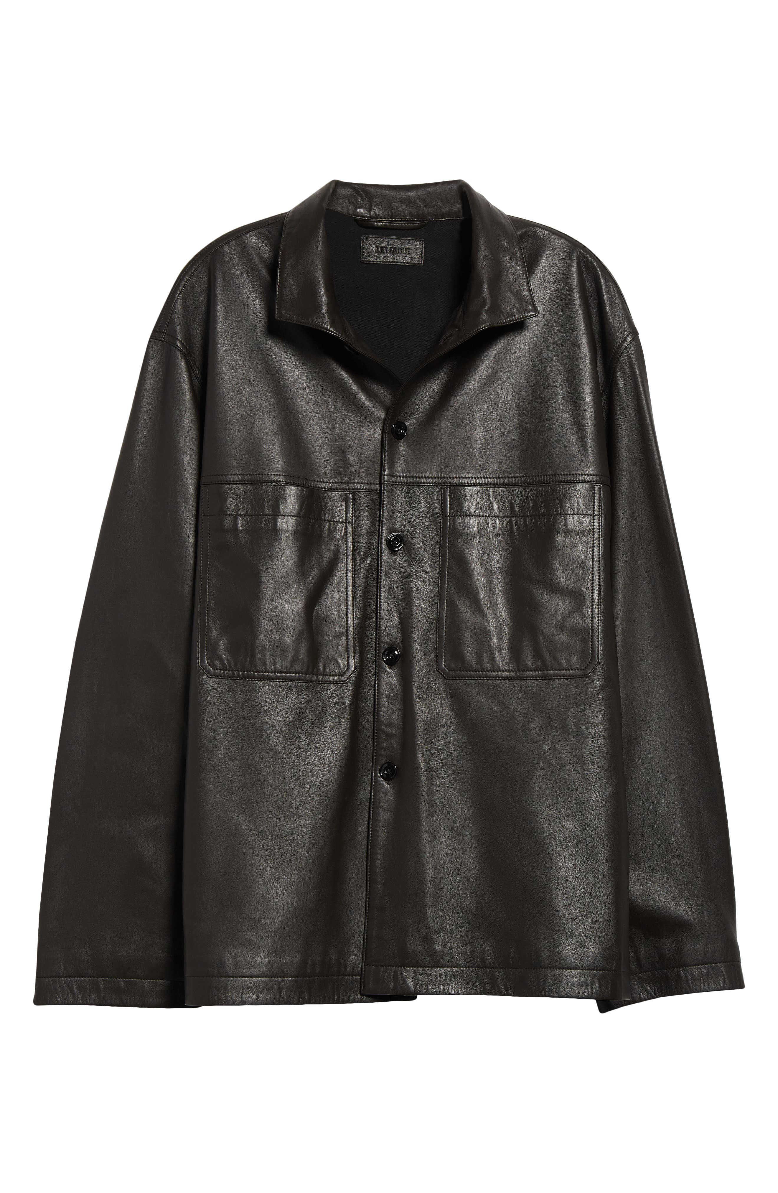 Lemaire Stand Collar Leather Shirt Jacket in Dark Espresso Br507 at Nordstrom - 7