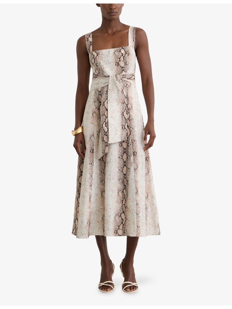 REISS Amy Snake-Print Linen-Blend Midi Dress outlook