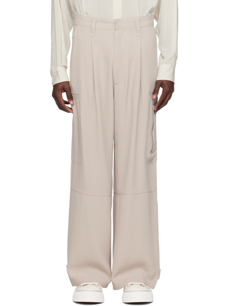 Beige Pleated Cargo Pants 1