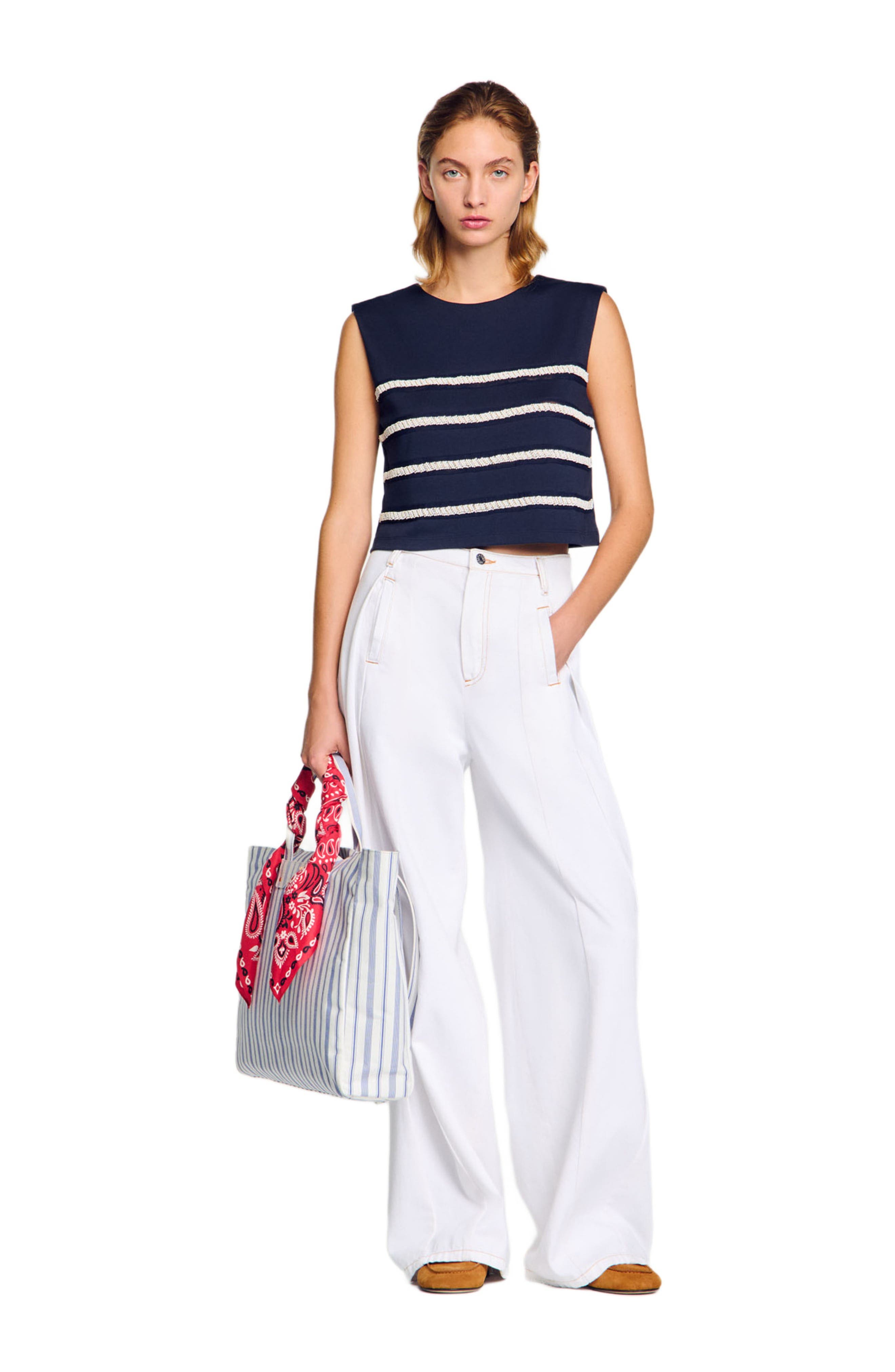 SANDRO Sleeveless striped T-shirt in Navy Blue at Nordstrom - 6