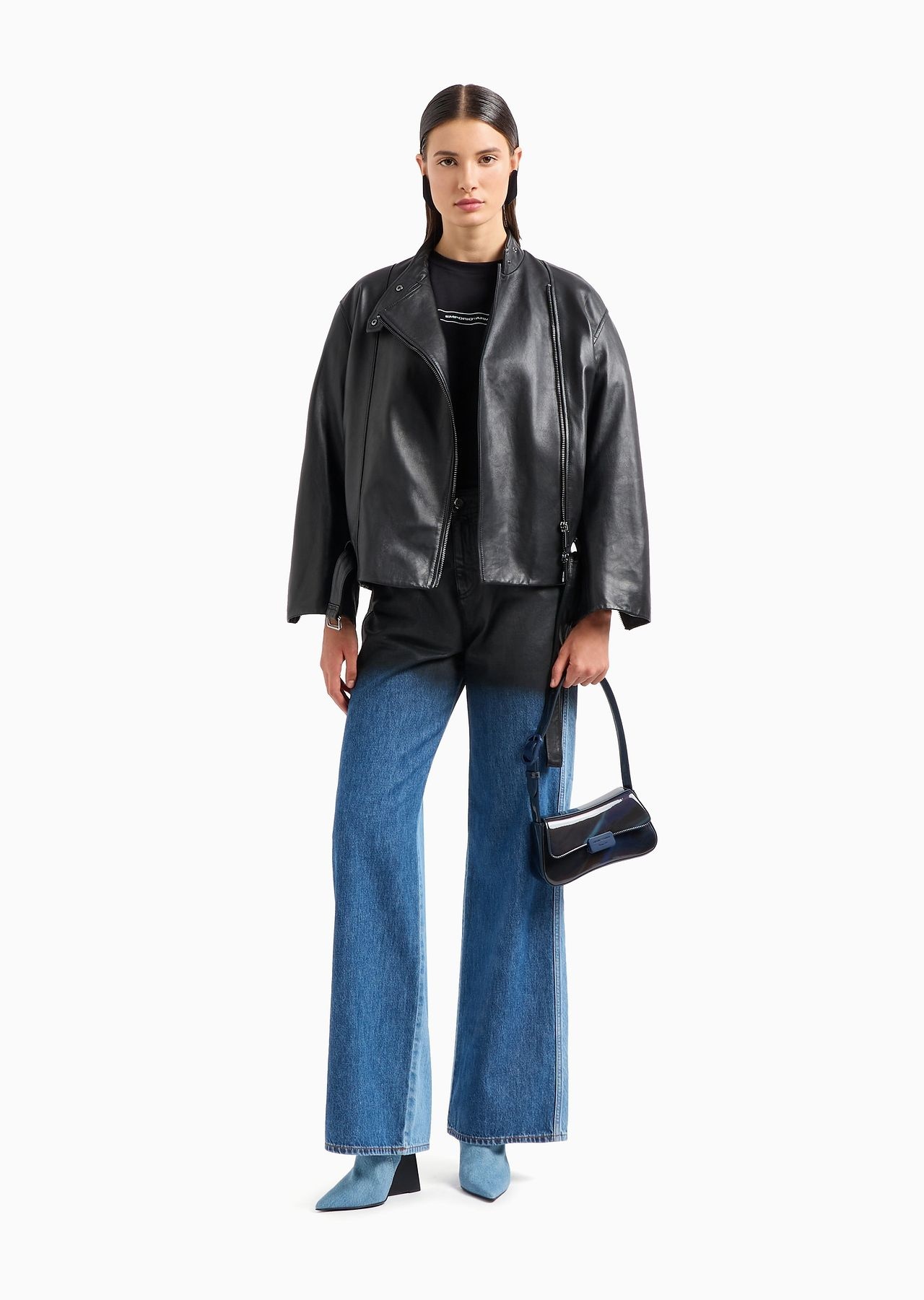 ASV Black Blue capsule collection shiny cosmos-print baguette shoulder bag - 6