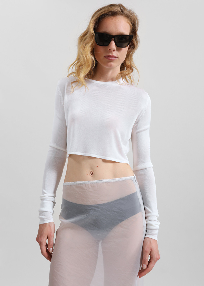 Kazel Cropped Thin Knit Top - White 1
