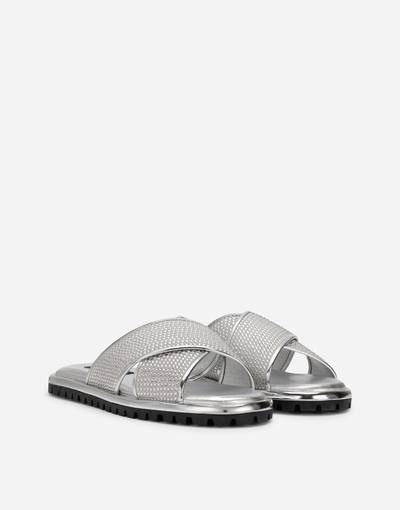 Dolce & Gabbana Calfskin crossover-strap sliders with fusible rhinestones outlook