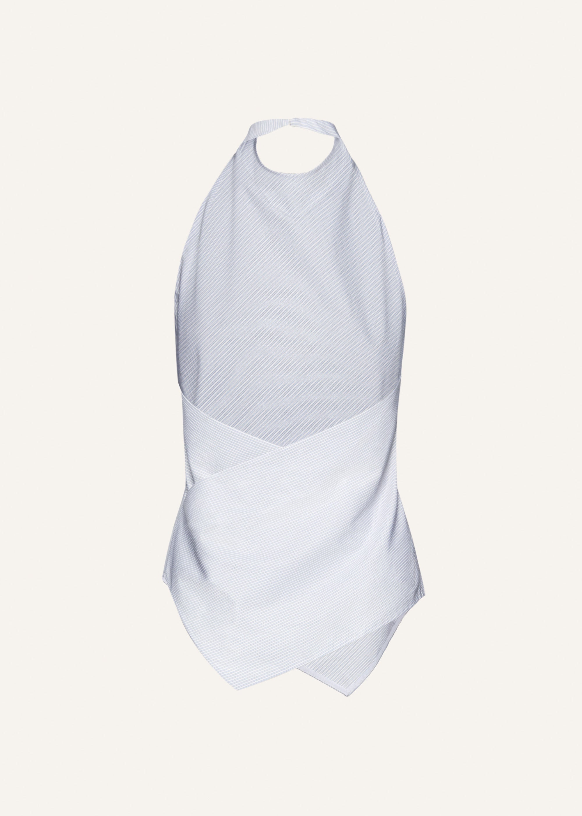Silk high neck balloon top in grey stripes - 2