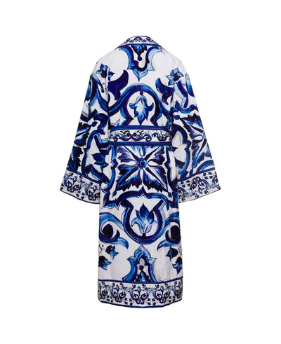 Dolce & Gabbana Multicolor Kimono Bathrobe With All-over Blu Mediterraneo Print In Cotton Dolce & Gabbana outlook