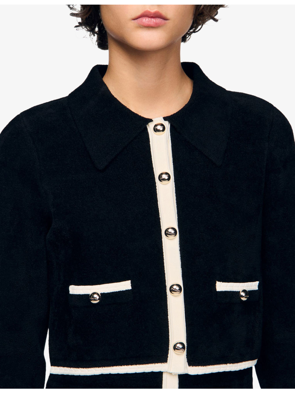 Collared Two-Tone Stretch-Knit Cardigan - 5