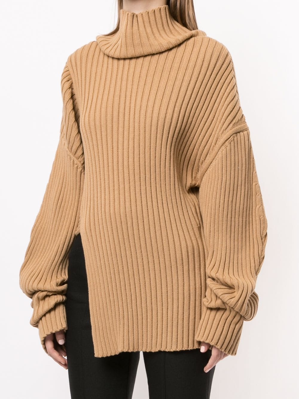 asymmetric ribbed high neck jumper - 3