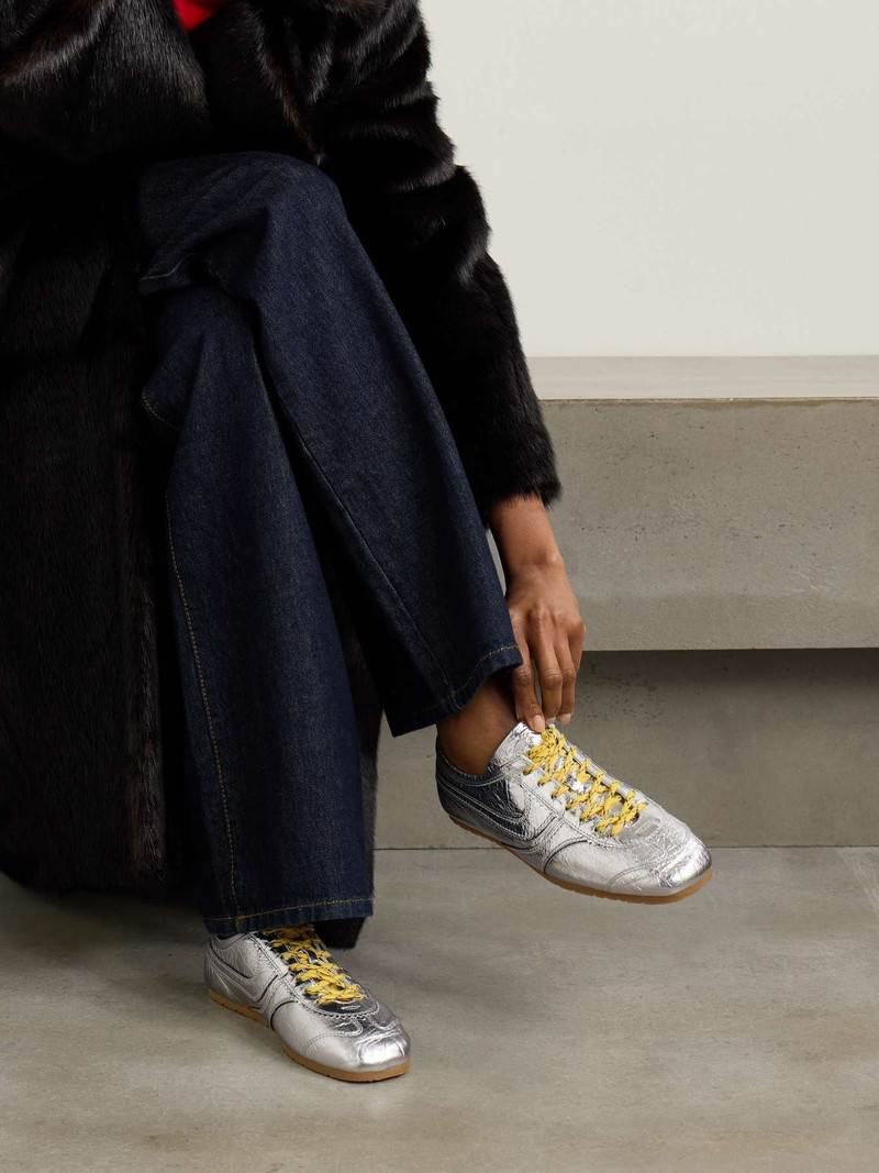 Dries Van Noten Metallic crinkled-leather sneakers outlook