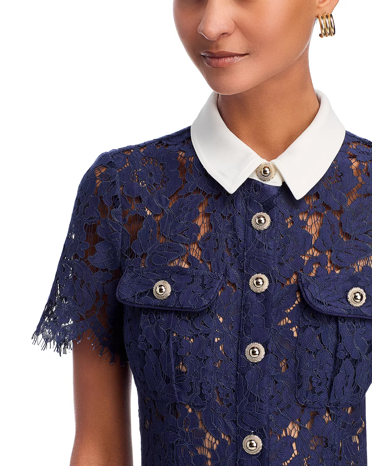 Navy Lace Contrast Collar Midi Dress - 3