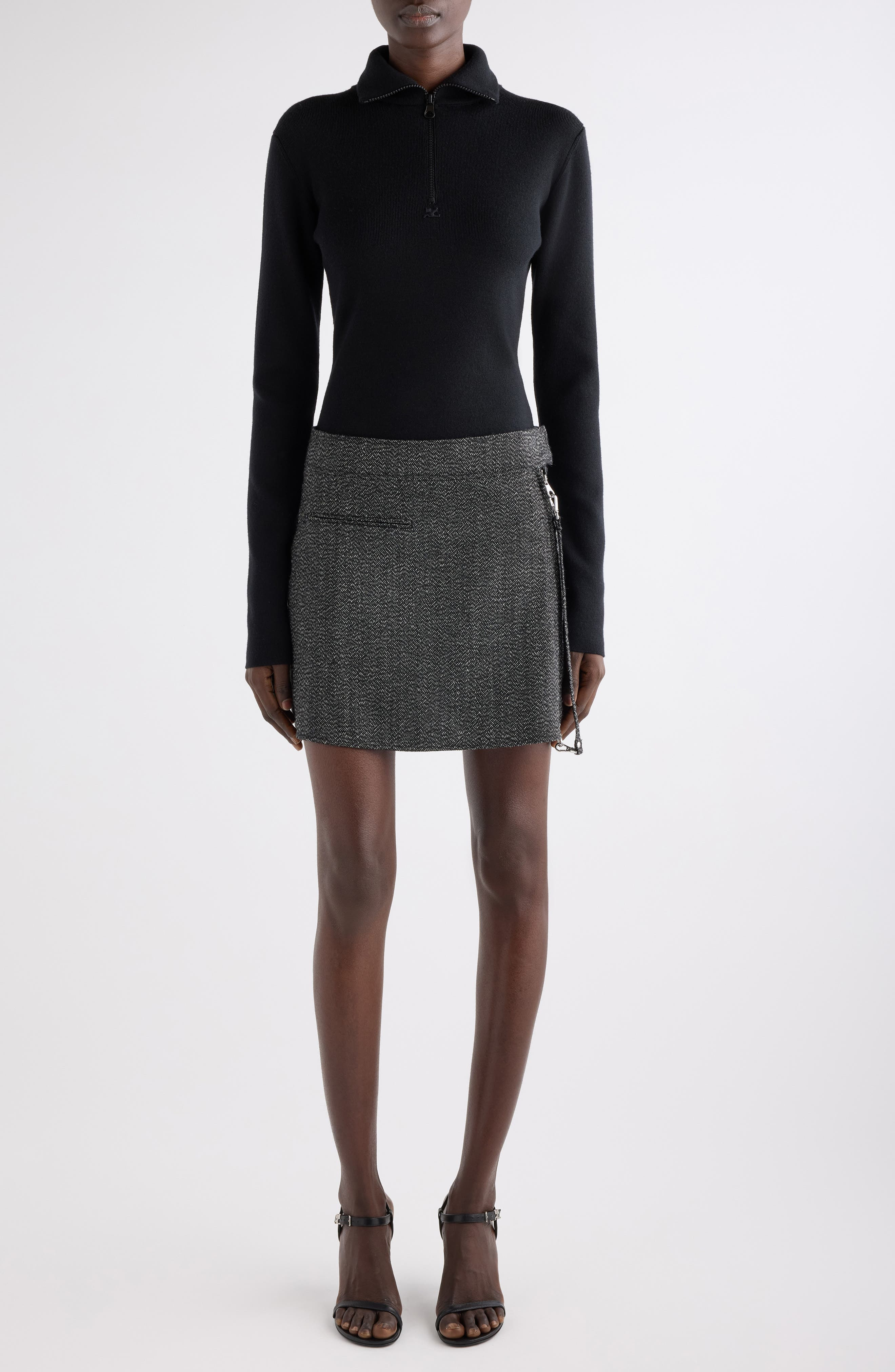 Courrèges Merino Wool Mock Neck Half Zip Sweater in Black at Nordstrom - 2