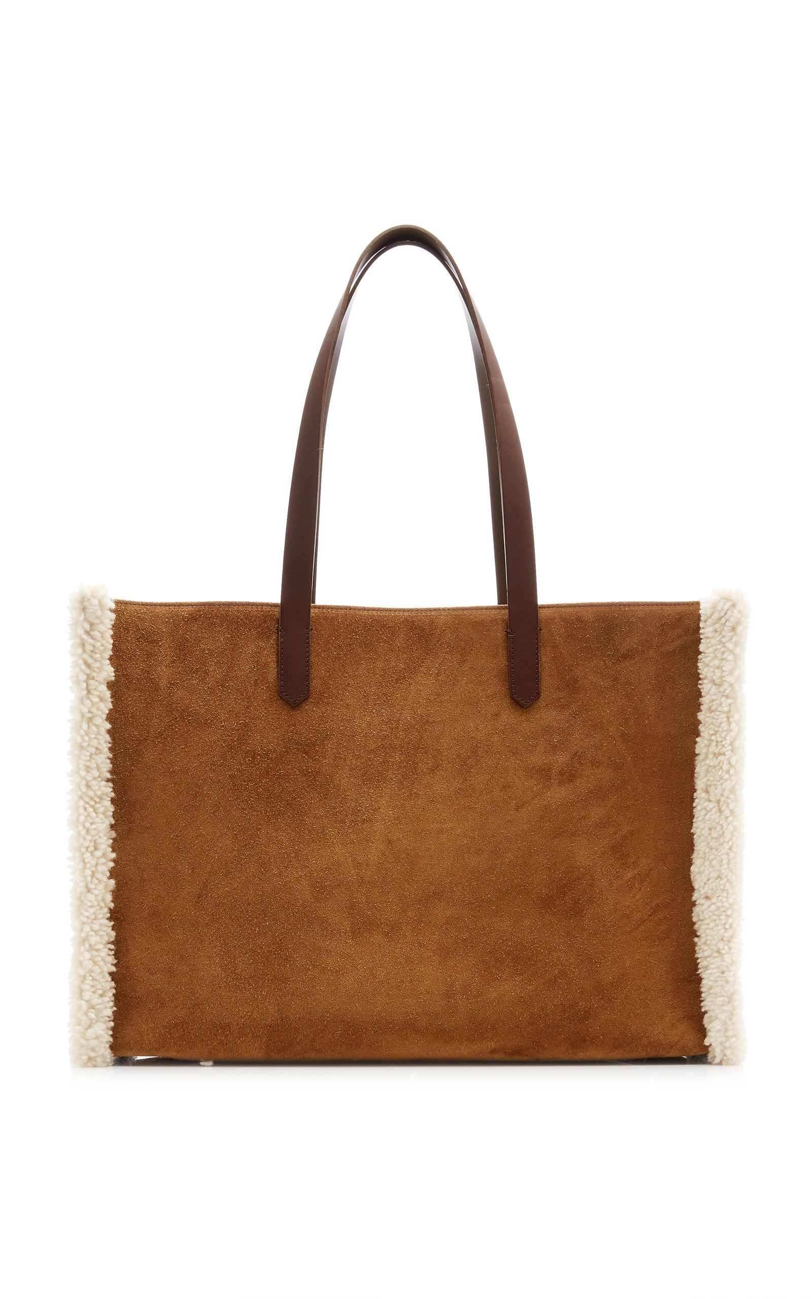 California Shearling-Trimmed Suede Tote brown - 6