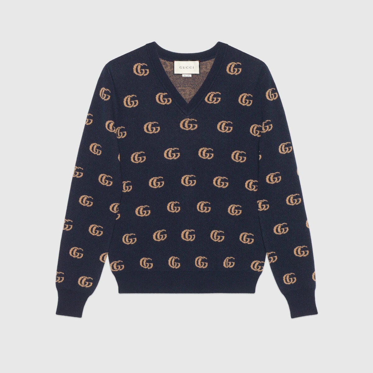 Double G jacquard wool V-neck sweater - 1