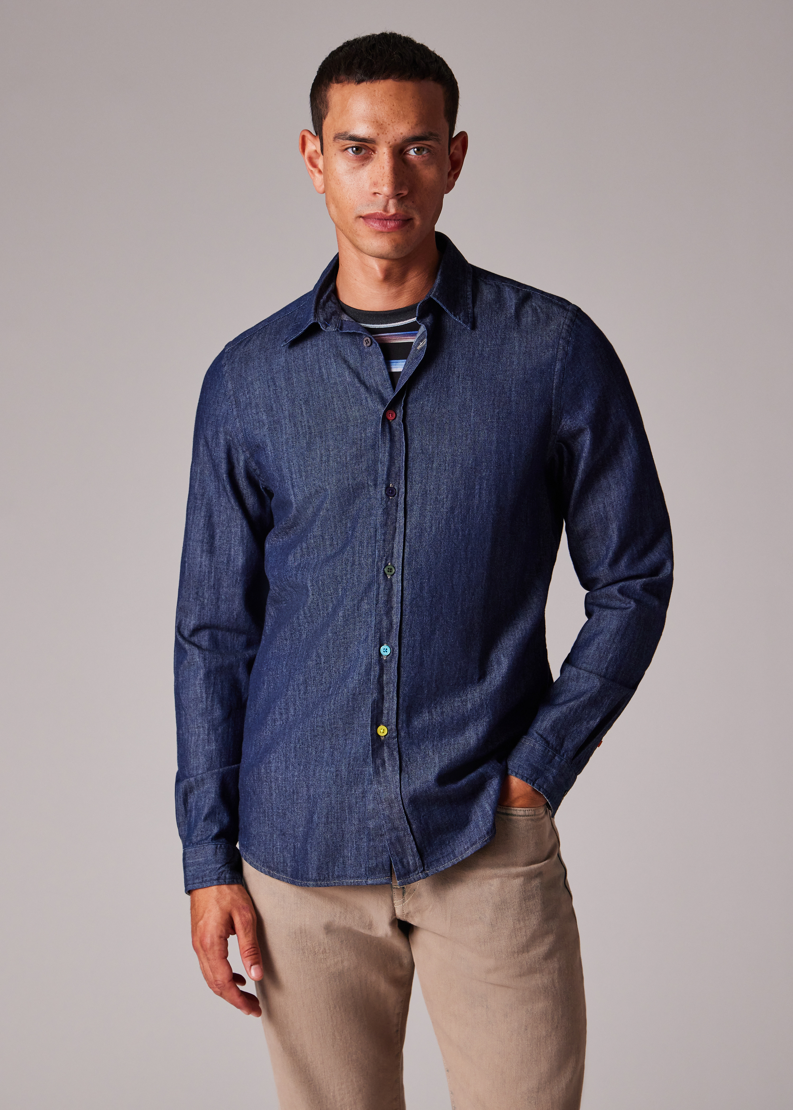 Tailored-Fit Rinse Denim Shirt - 6