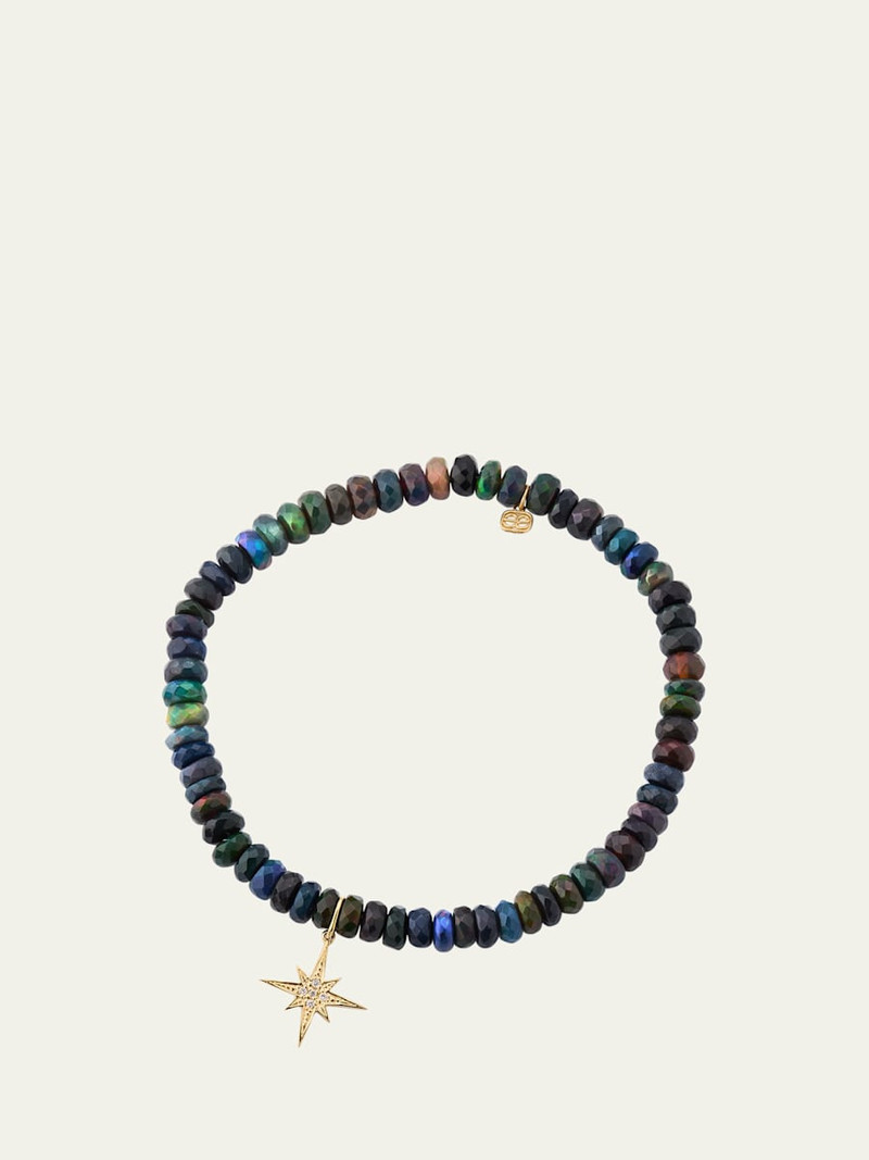 14K Gold & Diamond Pave Starburst Charm on Ethiopian Opal Bracelet 1