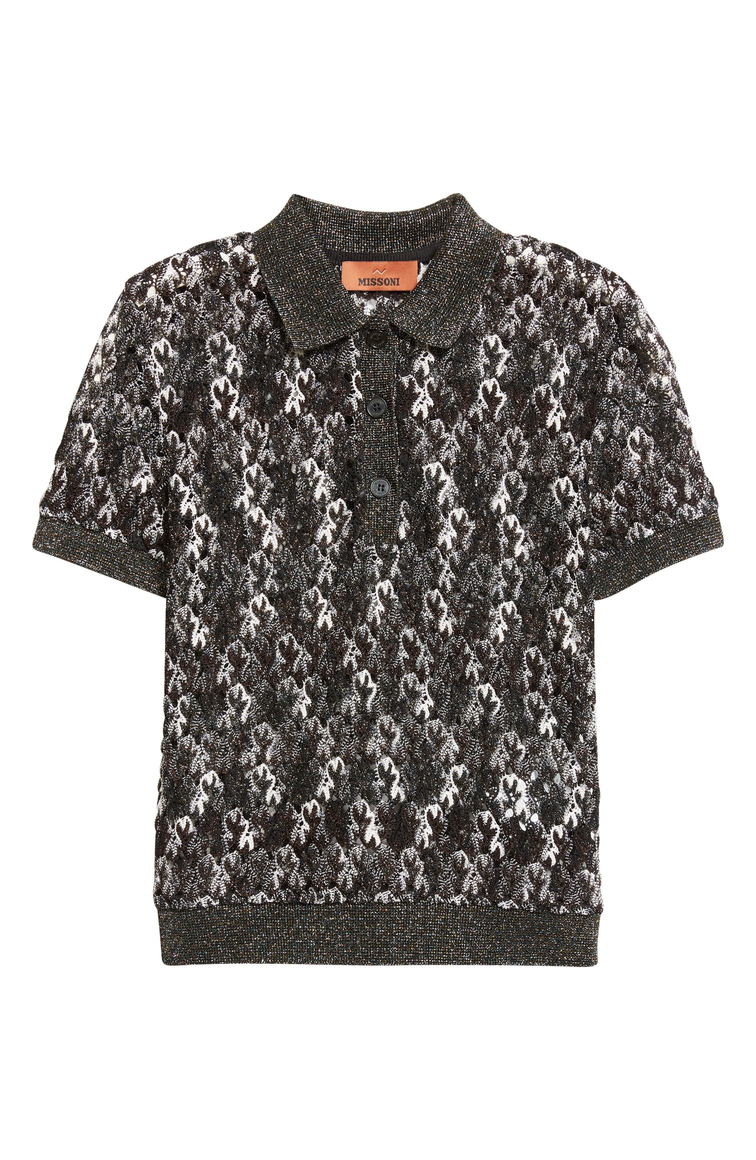 Missoni Knit Metallic Lace Polo in Dark Brown And Black at Nordstrom - 6