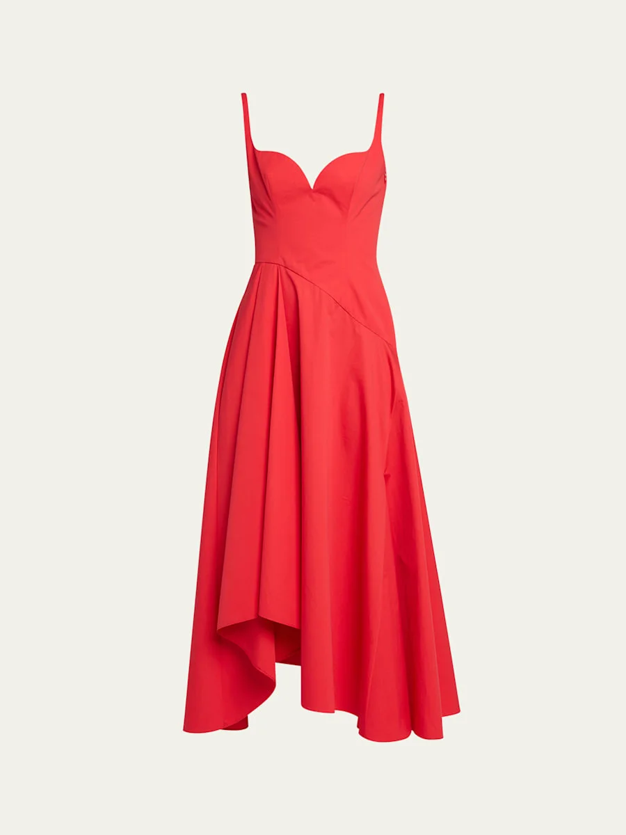 Sweetheart Midi Dress with Asymmetric Skirt - 1