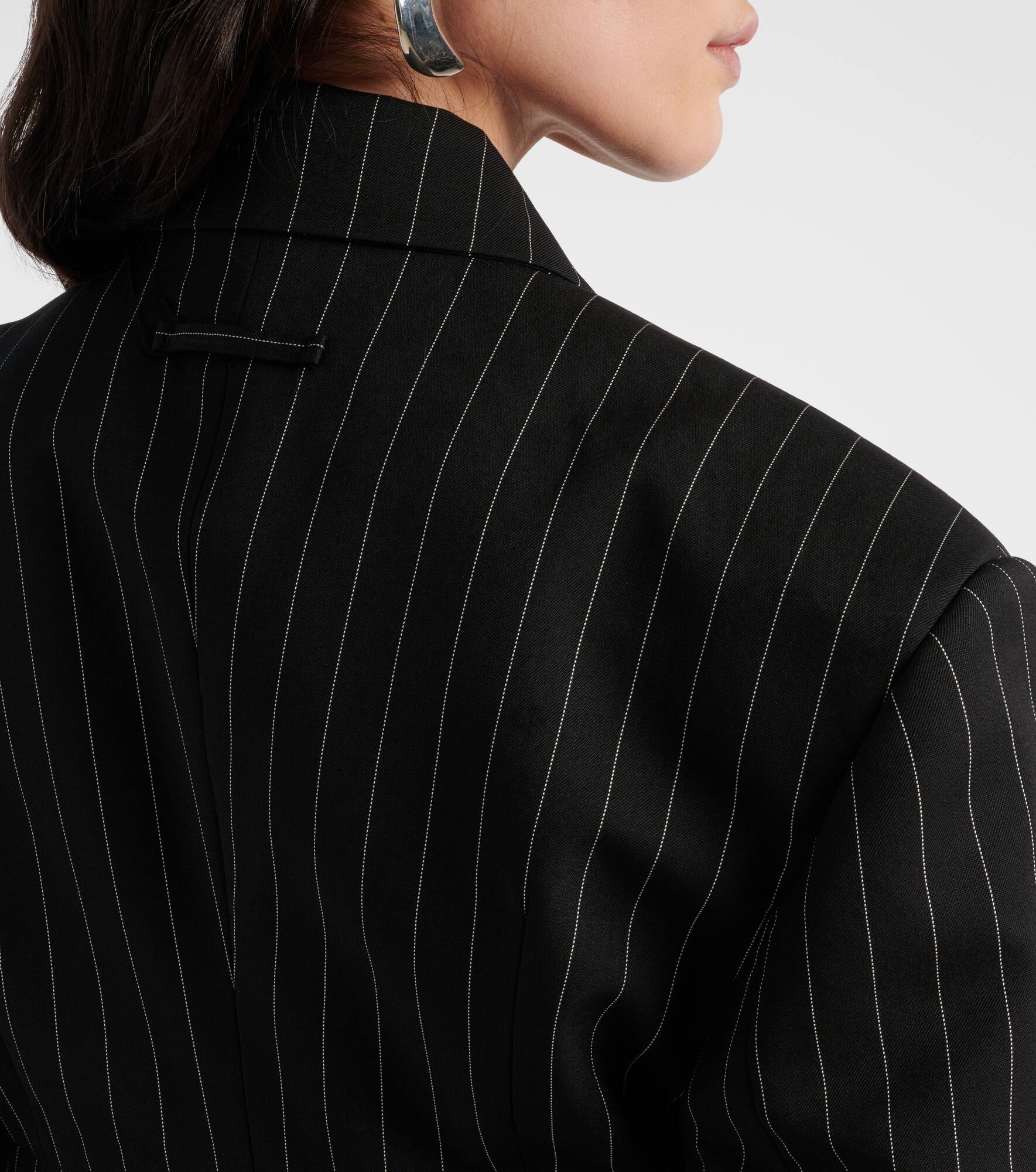 Pinstripe cropped wool blazer - 6