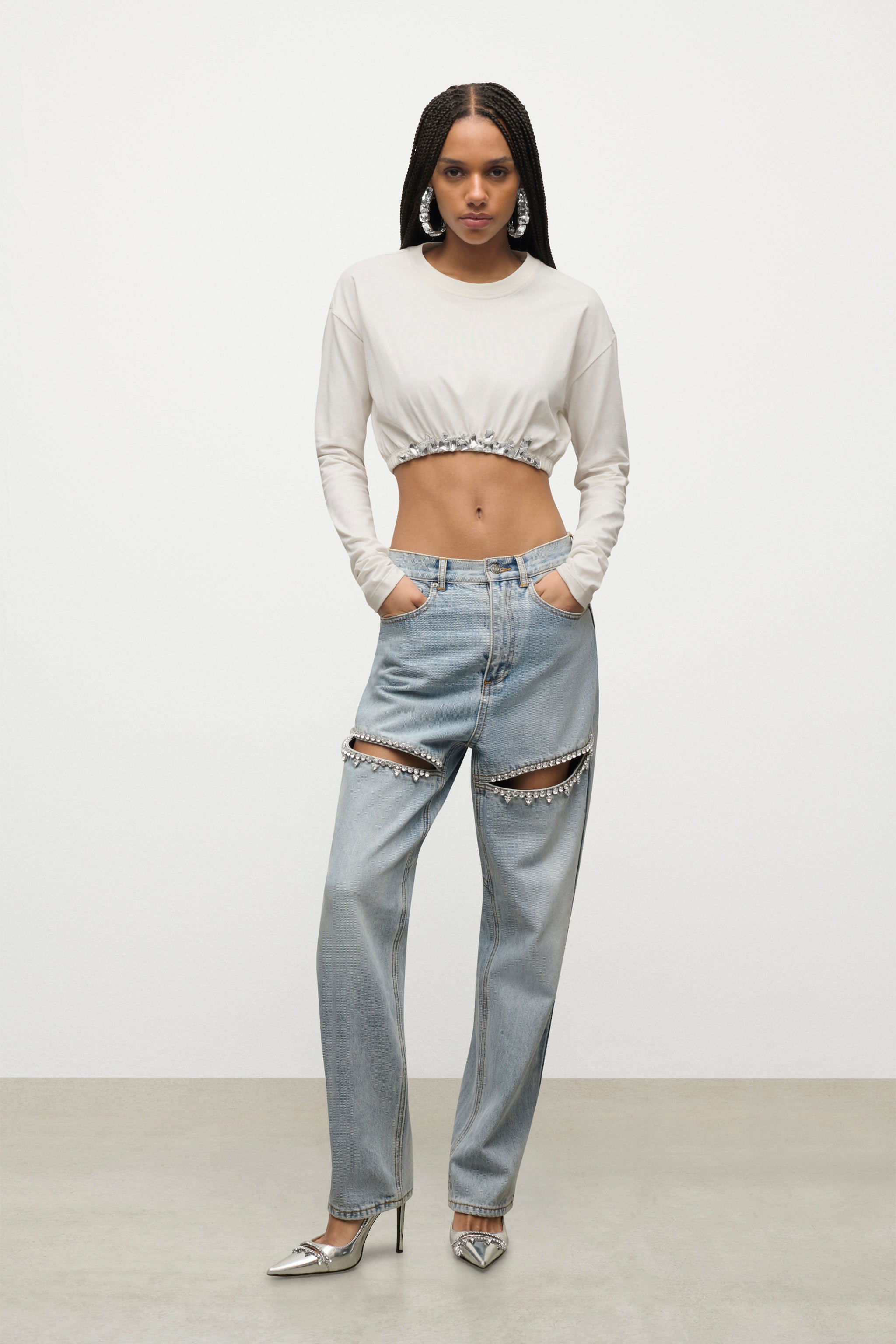 CRYSTAL CLUSTER LONG SLEEVE CROPPED T-SHIRT - 3