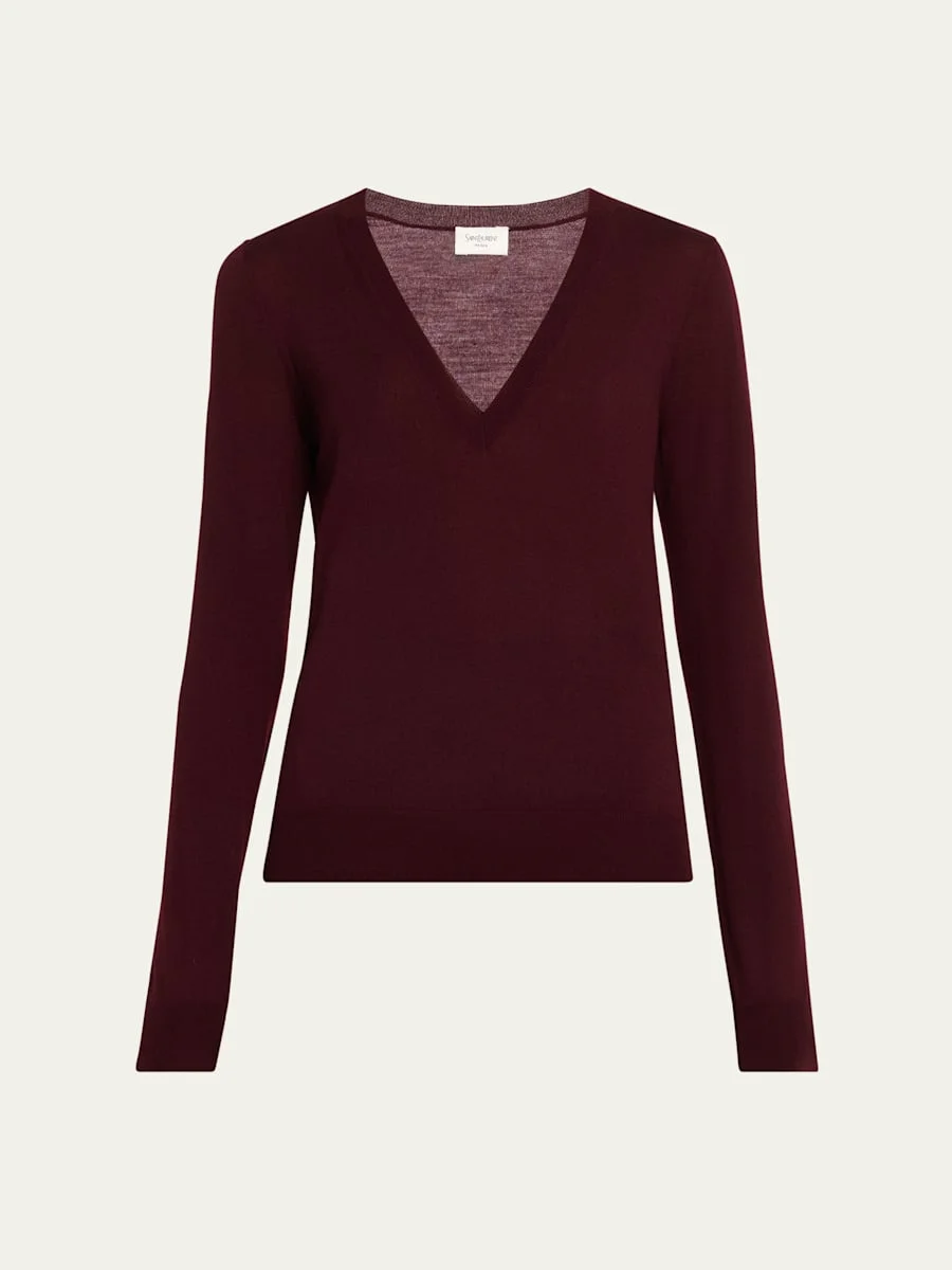 Deep V-Neck Wool Sweater - 1