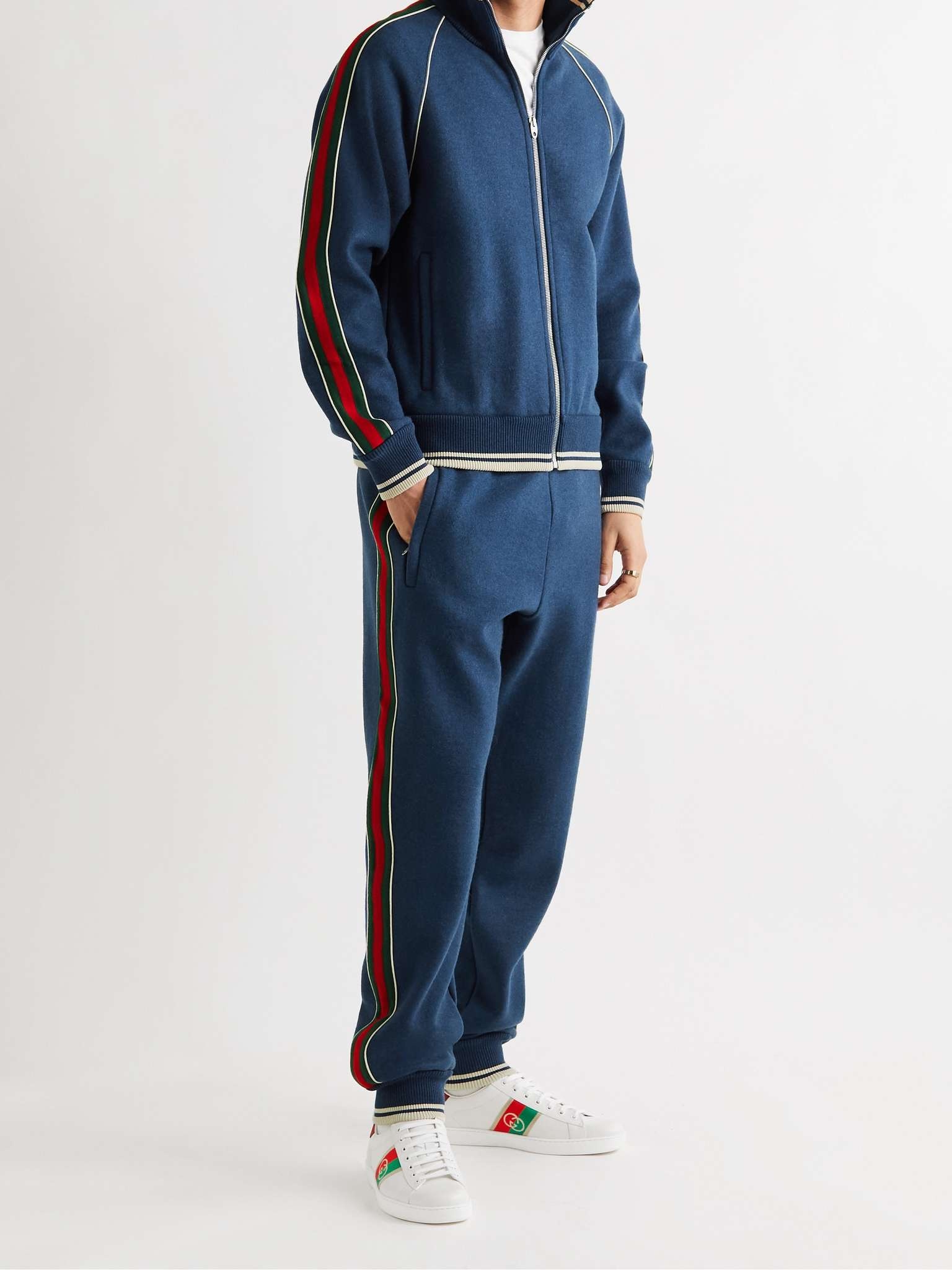 Tapered Logo-Jacquard Webbing-Trimmed Cashmere-Blend Sweatpants - 7