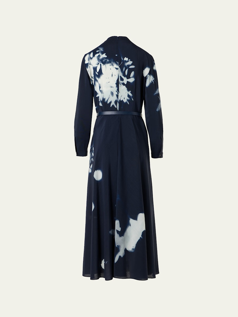 AKRIS Wildflower-Print Silk Wool Voile Midi Dress outlook