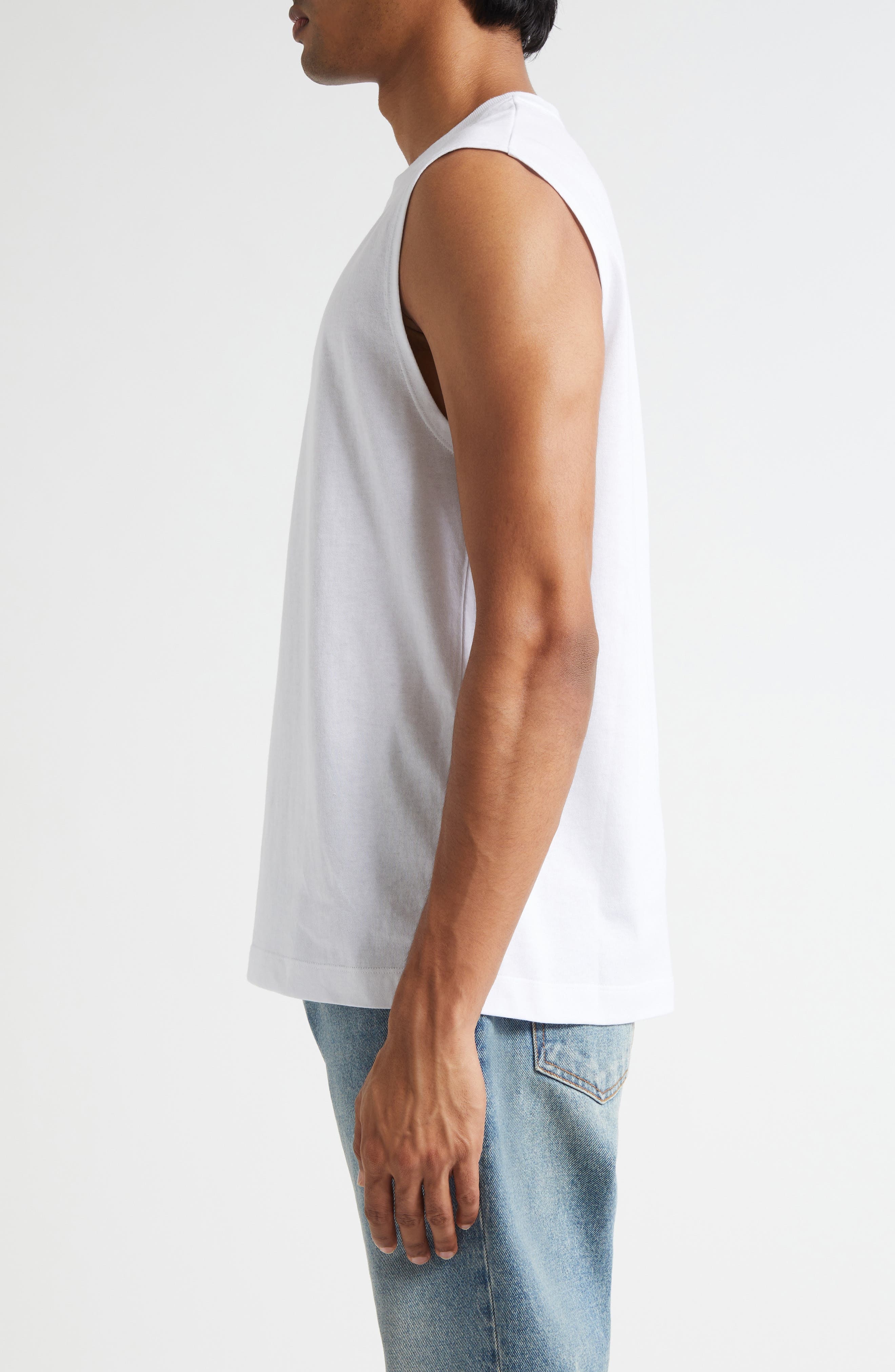 Balmain Embroidered Logo Tank in Gab White/Black at Nordstrom - 3