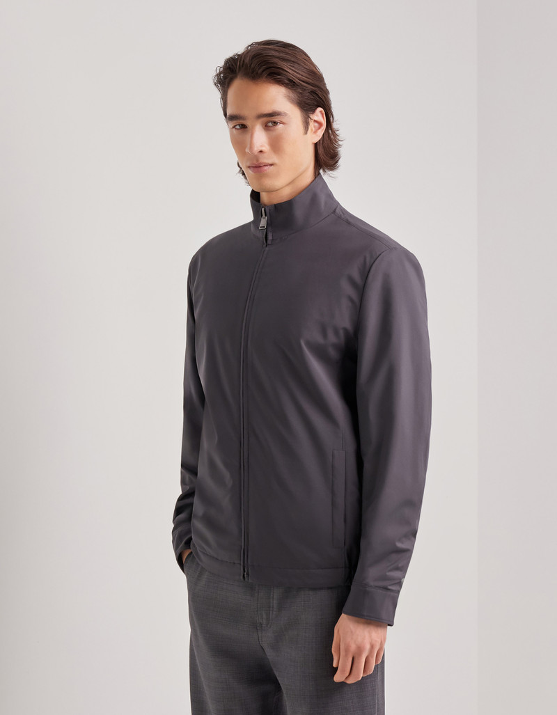 CARAMEL MIXED-MATERIAL ULTRALIGHT SUEDE BOMBER JACKET WITH KNIT INSERTS 21